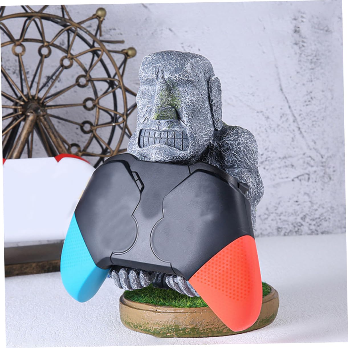 HOMSFOU Supporto Per Controller Di Gioco in Resina Moai, Supporto Espositivo Desktop Stabile, Decorazione Creativa Per Appassionati Di Gaming Maschili