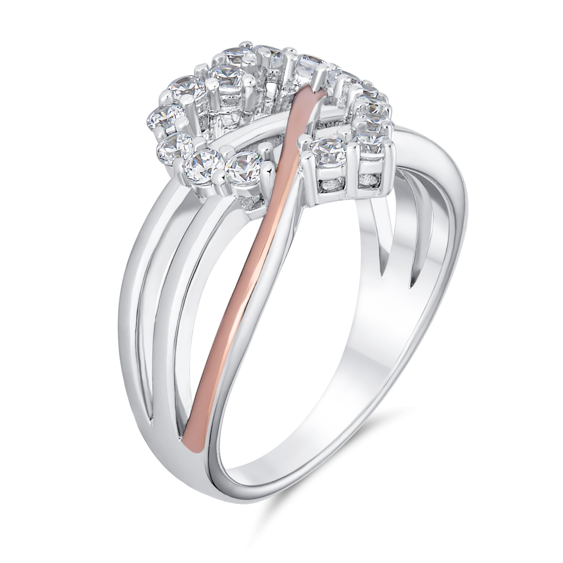 Bling Jewelry Romántico anillo de promesa para mujer con diseño entrelazado de infinito y corazón acento de circonita cúbica pavé de dos tonos chapado en oro rosa plata de ley .925