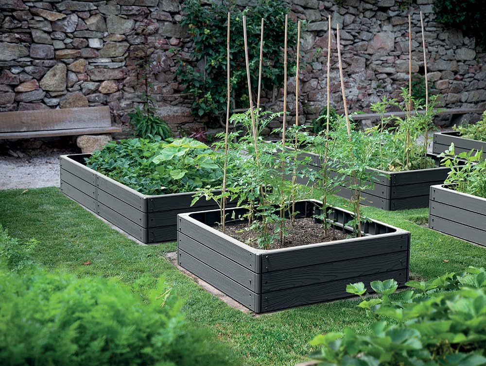 Hochbeet Gartenbeet Pflanzkasten Frühbeet Gemüsebeet Blumenkasten aus Kunstoff Rechteckig Anthrazit 149,2 cm x 75,6 cm