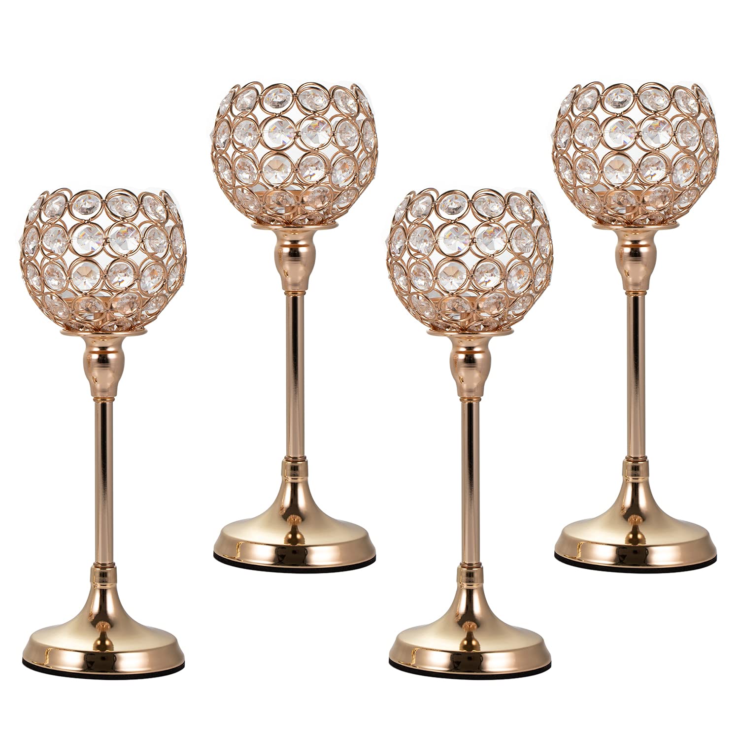 Wocadle Set of 4 Gold Crystal Candle Holder for Table Centerpiece ,Candlestick Holders Christmas Decorations for Living Room Thanksgiving Party & Home Decor