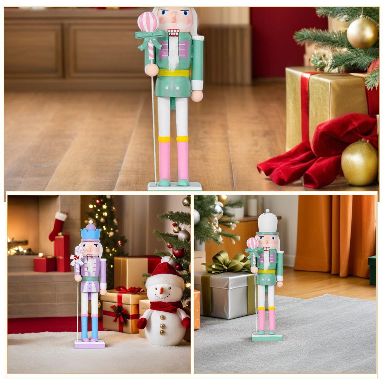 2 Pezzi Schiaccianoci Natalizio in Legno Color Pastello Decorazione Vivace per Tavolo Design Festivo per Addobbi di Natale e Feste in Casa