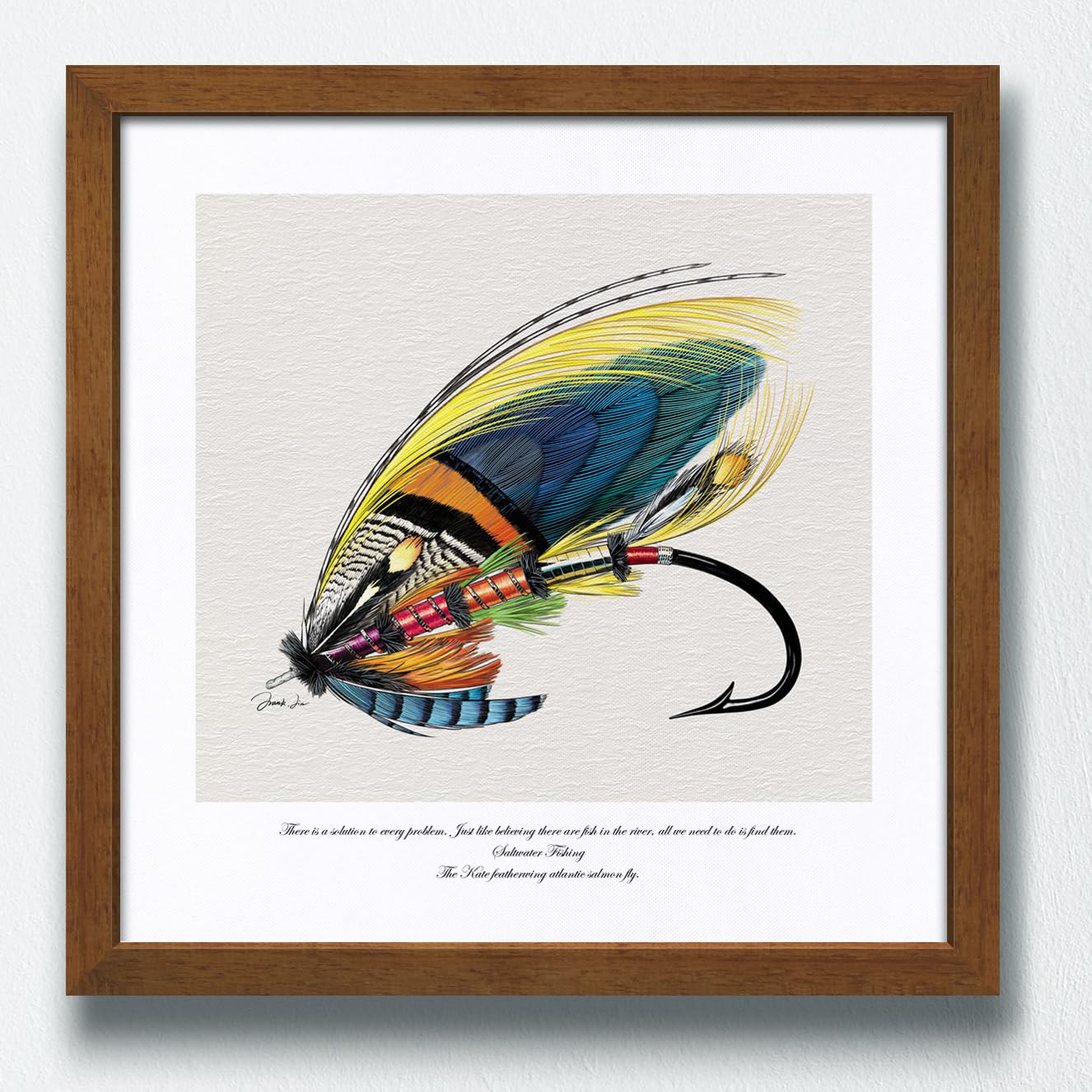 Framed Fly Fishing Art Print Lure Illustration Wall Decor for Anglers' Spaces Fishing - Themed Painting Poster Prints, Outdoor - Ideal for Man Caves,
