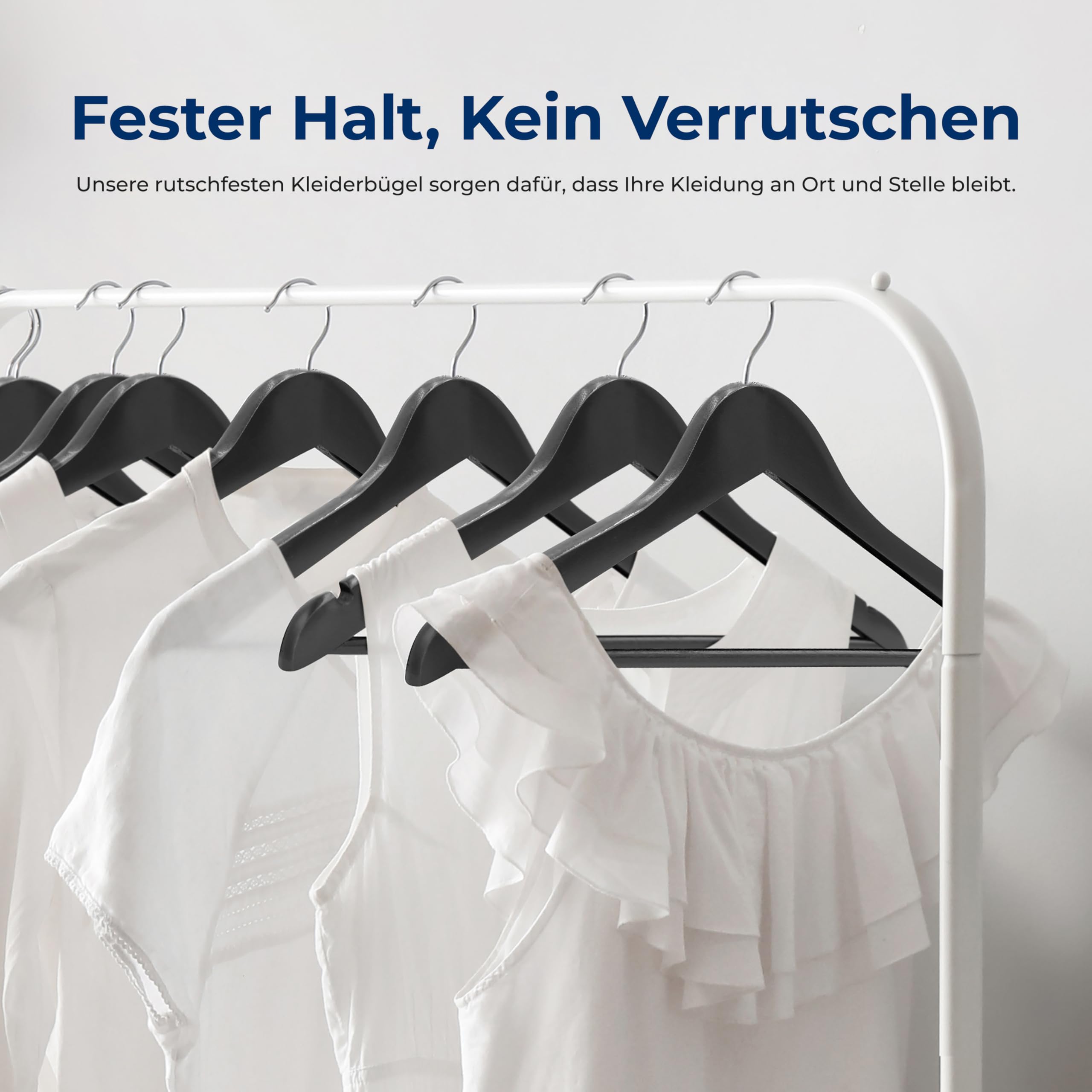 SereneLife Kleiderbügel Holz Schwarz für die Garderobe, Holzbügel 360° drehbarer Haken, Einkerbungen im Schulterbereich, Rutschfest & Robust, Aufhänger für Kleideraufbewahrung & Organisation, 50 Stück