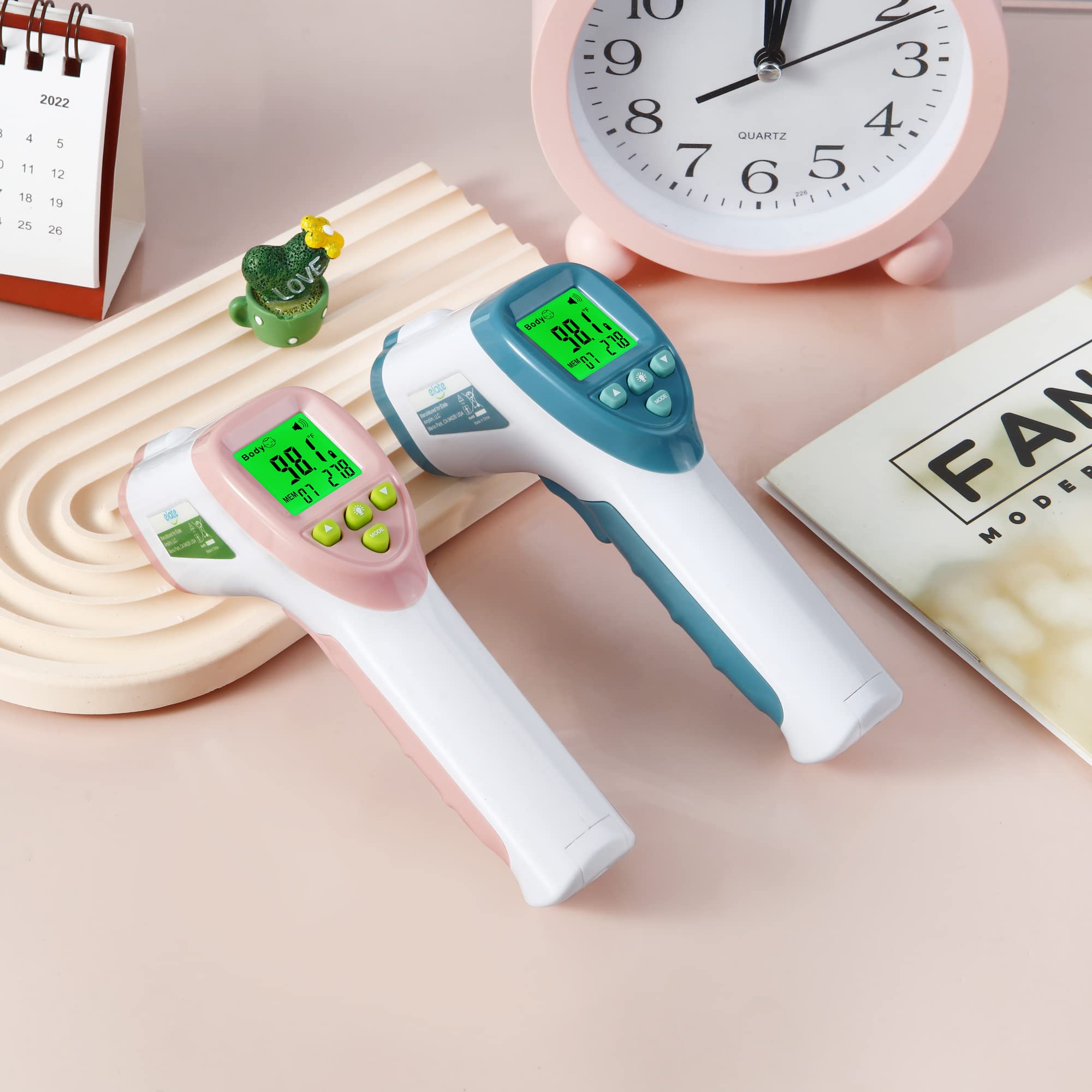 Elate Termómetro de frente | Termómetro de bebé para adultos, niños, bebés | Infrarrojo digital sin contacto con alarma de fiebre | Accesorios de grado médico para el hogar para enfermeras |