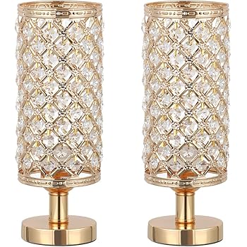 Haitral Set Of 2 Crystal Bedside Table Lamps Fashion Design Gold