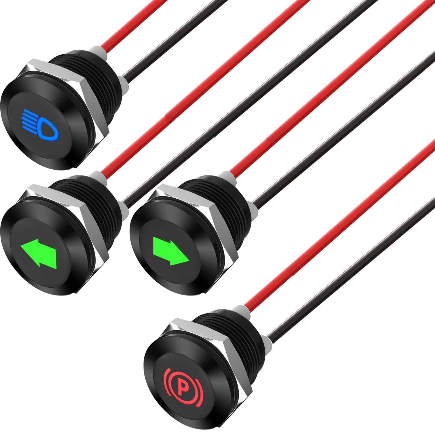 Lot 4 Voyants LED 12mm 12-24V Métal Étanché IP67 – Vert ×2, Jaune ×1, Bleu ×1 – Universel Van, Bateau, Moto