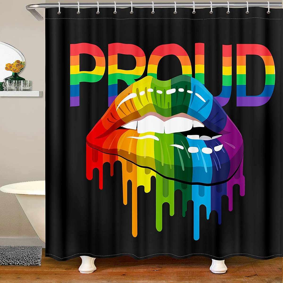 Rainbow Lips Shower Curtains Sexy Lipstick Mouth Bath Curtains Watercolor Waterproof Bathroom Curtain with 12 Hooks Suits for Bathtub for Living Room