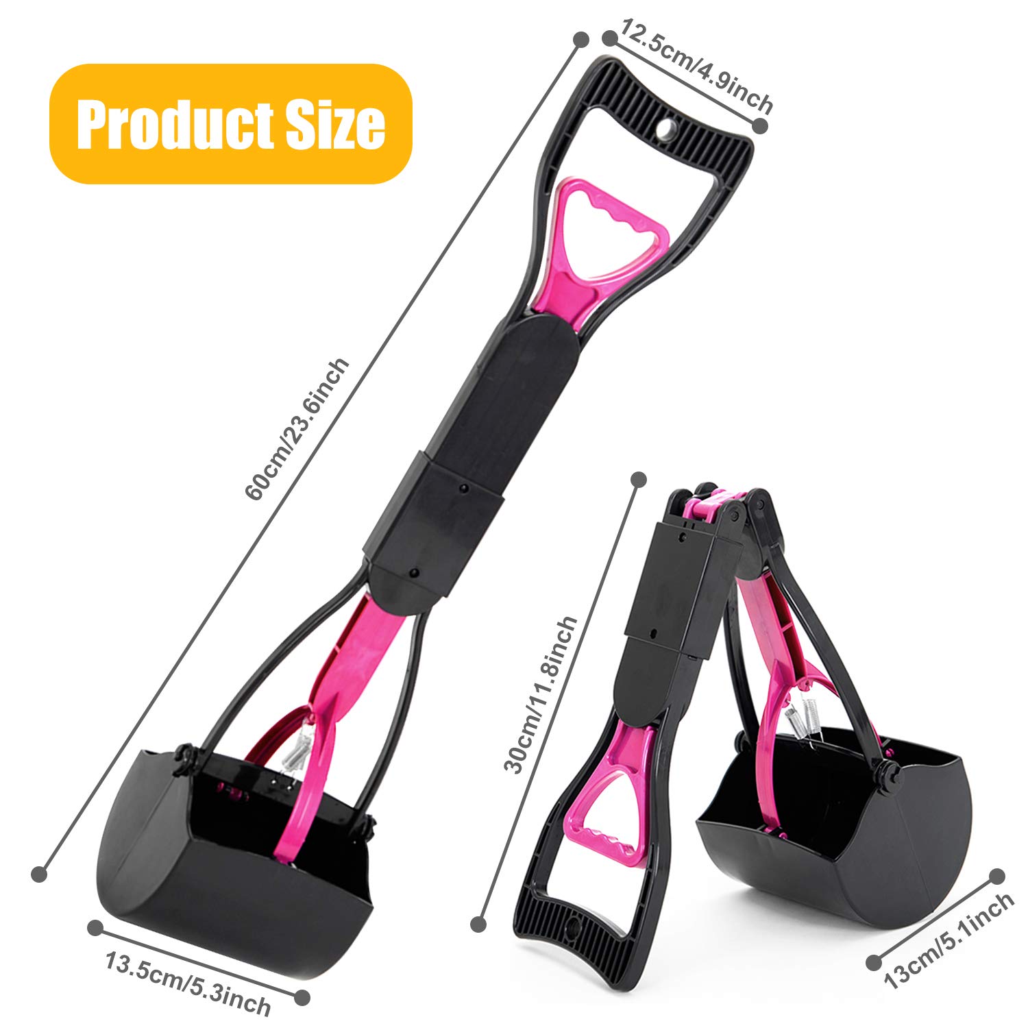 HyAiderTech Pelle Ramasse-Crottes Pliable pour Chien et Chat Pet Long Manche Pooper Scooper, Facile à Déjections Ramasse, Noir & Pourpre