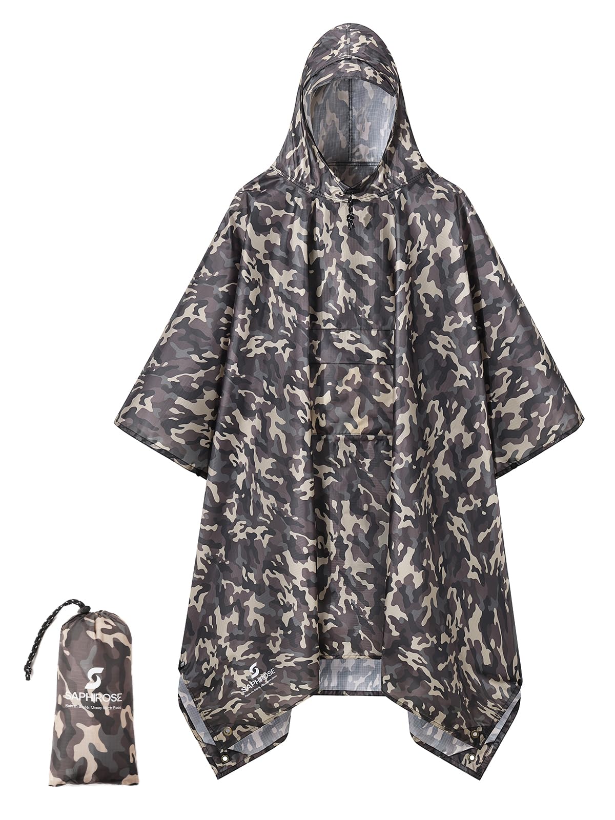 SaphiRose Double Layer Rain Poncho, Waterproof Thick Hooded Raincoat 3-in-1
