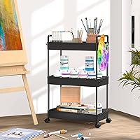 Vista 5 de SOLEJAZZ 3 Tier Rolling Storage Cart with Wheels Slim Craft Nail Makeup Snack Art Baby Utility Cart Organizer on 2 Lockable Wheels for Bathroom