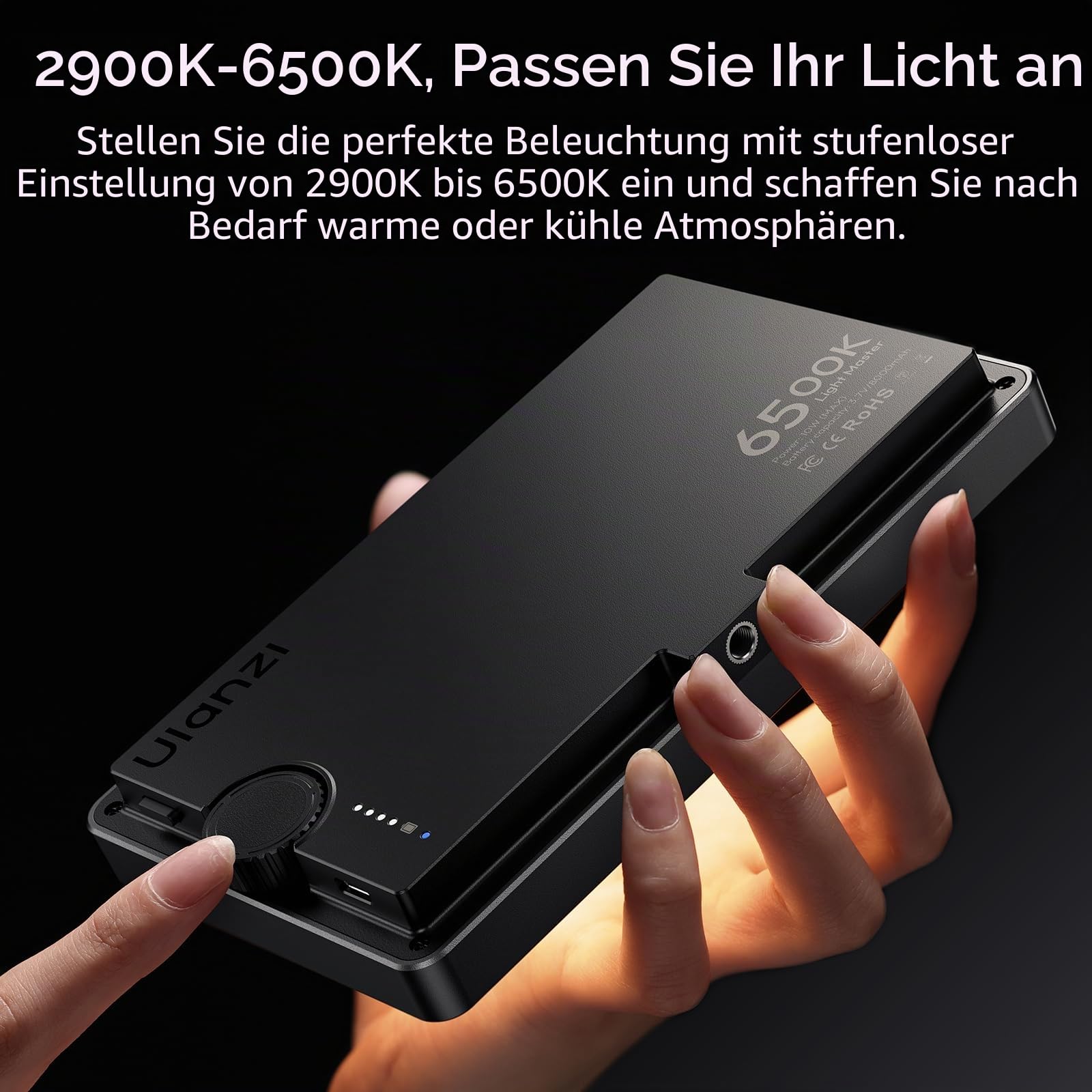 ULANZI K6500 Key Light LED Videoleuchte mit Tischständer, 8000mAh Akku Professionelles Studio LED Panel 1000 Lumen, Magnetisch Bluetooth Video Licht Dimmbare 2900K-6500K, für YouTube/Live Streaming