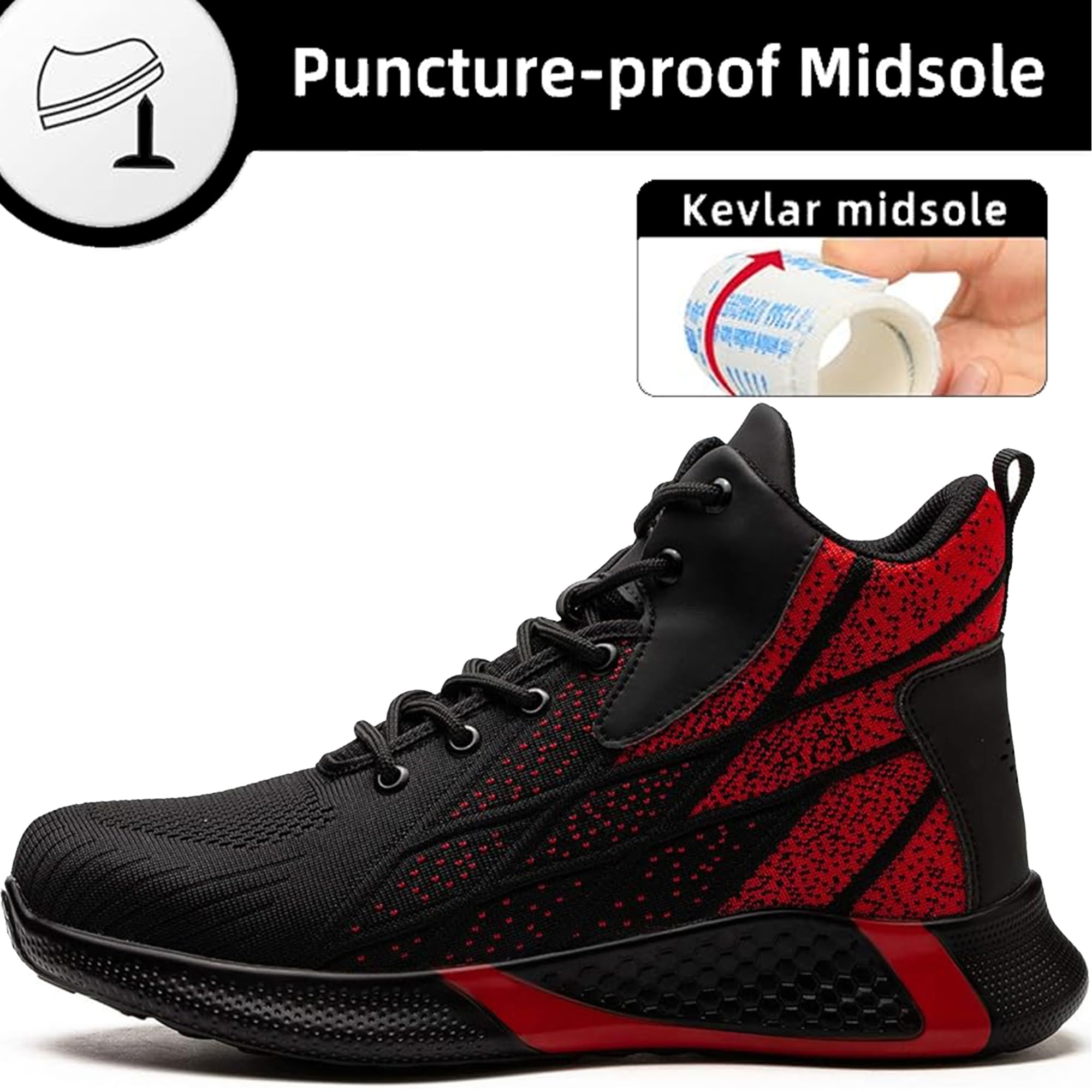 Buty Robocze Męskie Damskie Lekkie Wysoka Cholewka Obuwie Ochronne Antypoślizgo Weoddychające Buty Budowlane Komfortowy 8081/Czerwony 46