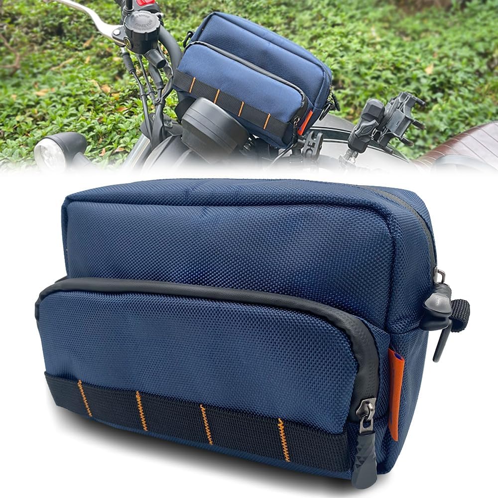 Motorcycle Handlebar Bag, Motorcycle Tool Bag, Dark blue motorcycle bag，Motorcycle Fork Bag，1680D Oxford cloth Front Storage Accessory Bag for Cruiser Softail Dyna Sportsters