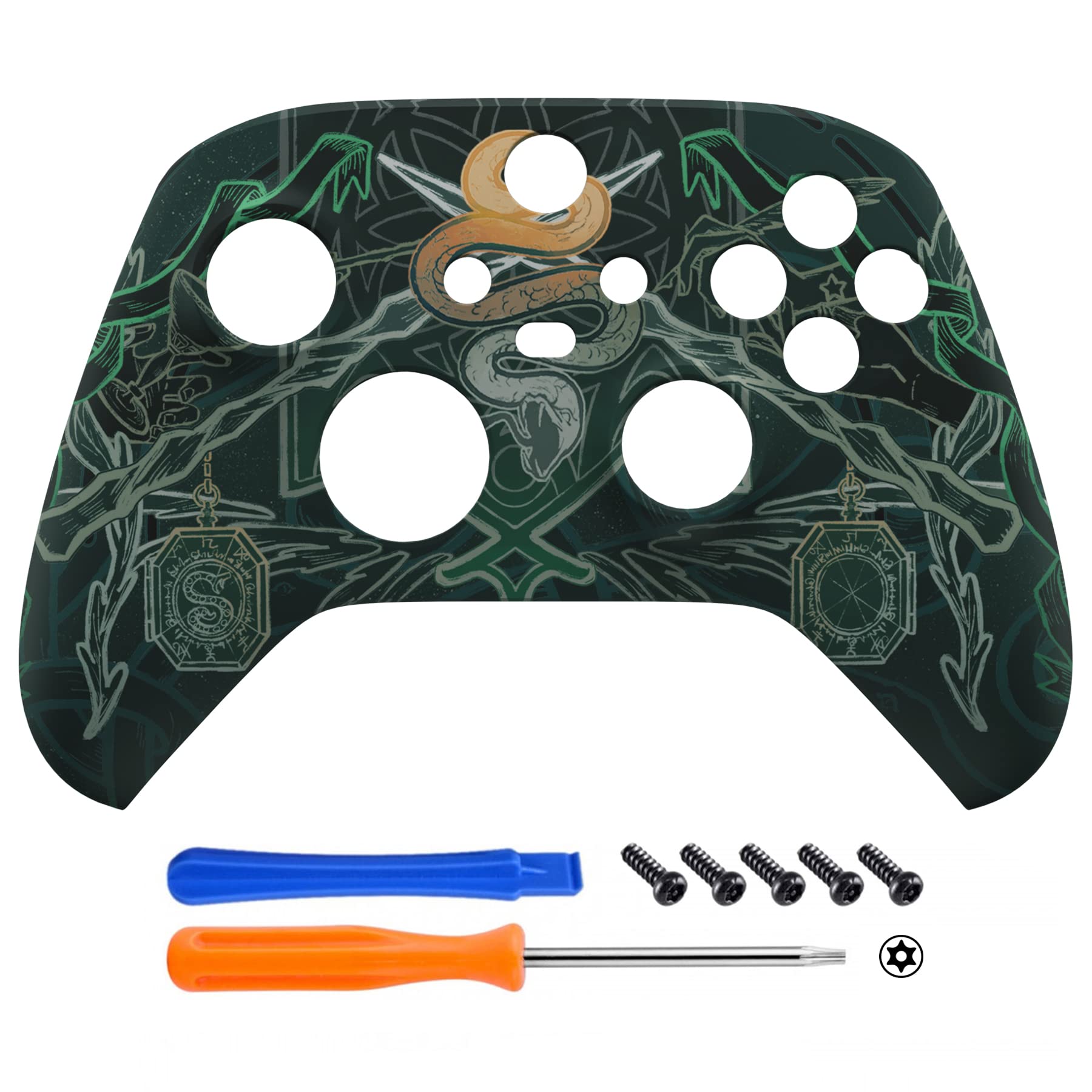 eXtremeRate Custodia Cover per Xbox Series X S Controller Joystick,Scocca Copertura Frontale Shell Ricambio per Xbox Core Controller Wireless Model 1914-Totem Serpente - 4