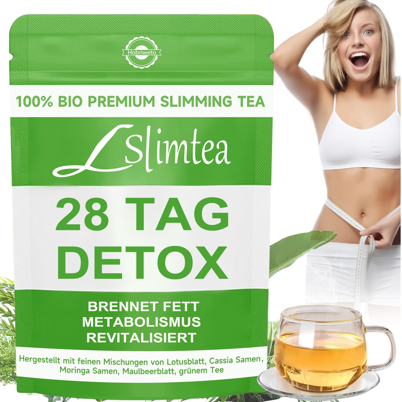 Detox Tee zum Abnehmen, Kräutertee mit Lotusblatt, Cassia-Samen, Moringa & Maulbeerblatt – 28 Beutel – Grüner Tee als Pulver – Pflanzliche Zutaten ohne Zusätze – Belebender Kräutergenuss