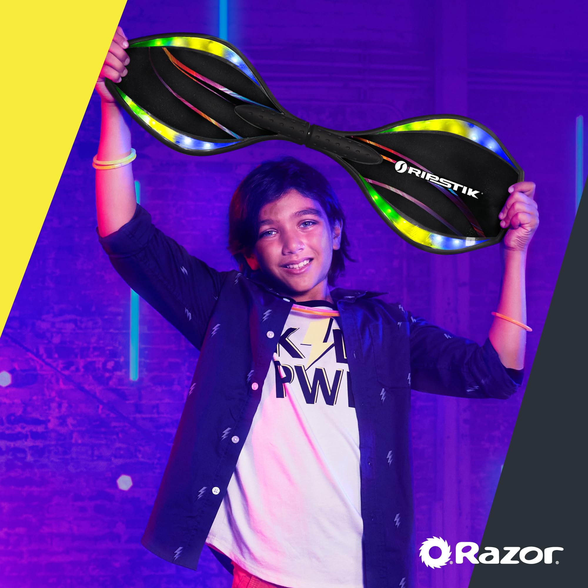 Razor Ripster Lightshow Waveboard - Rollbrett für Kinder ab 8 Jahren mit 360° Lenkung, bewegungsaktiviertem Lichtdeck, 5 Lichtmodi, Anti-Rutsch, kompaktes & leichtes 2-Rad-Board - Schwarz