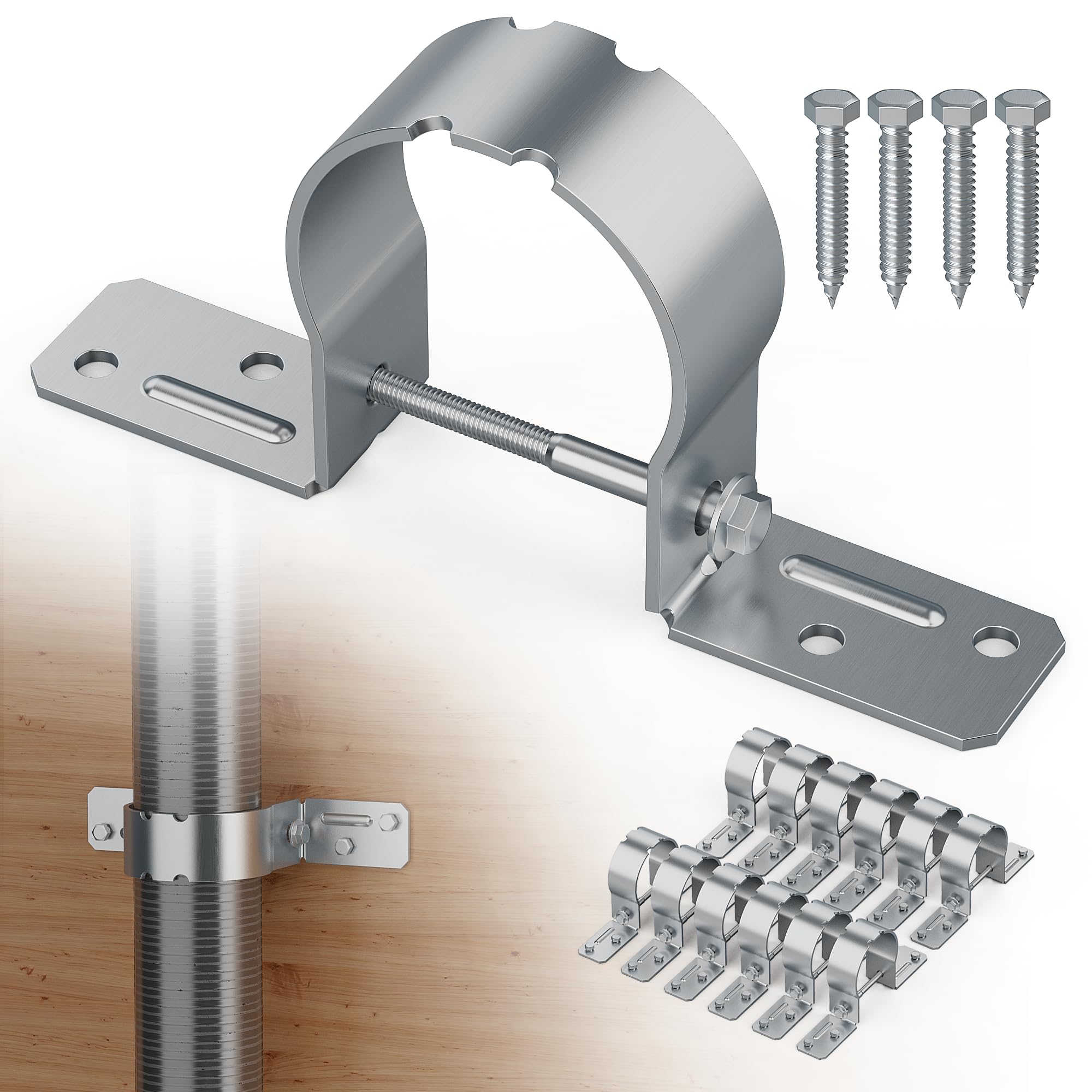 12 soportes de poste de valla, soporte de valla de acero a madera de 2-3/8, soportes de valla para postes de metal, agarre de tubería galvanizado, reparación de postes de valla con tornillos incluidos