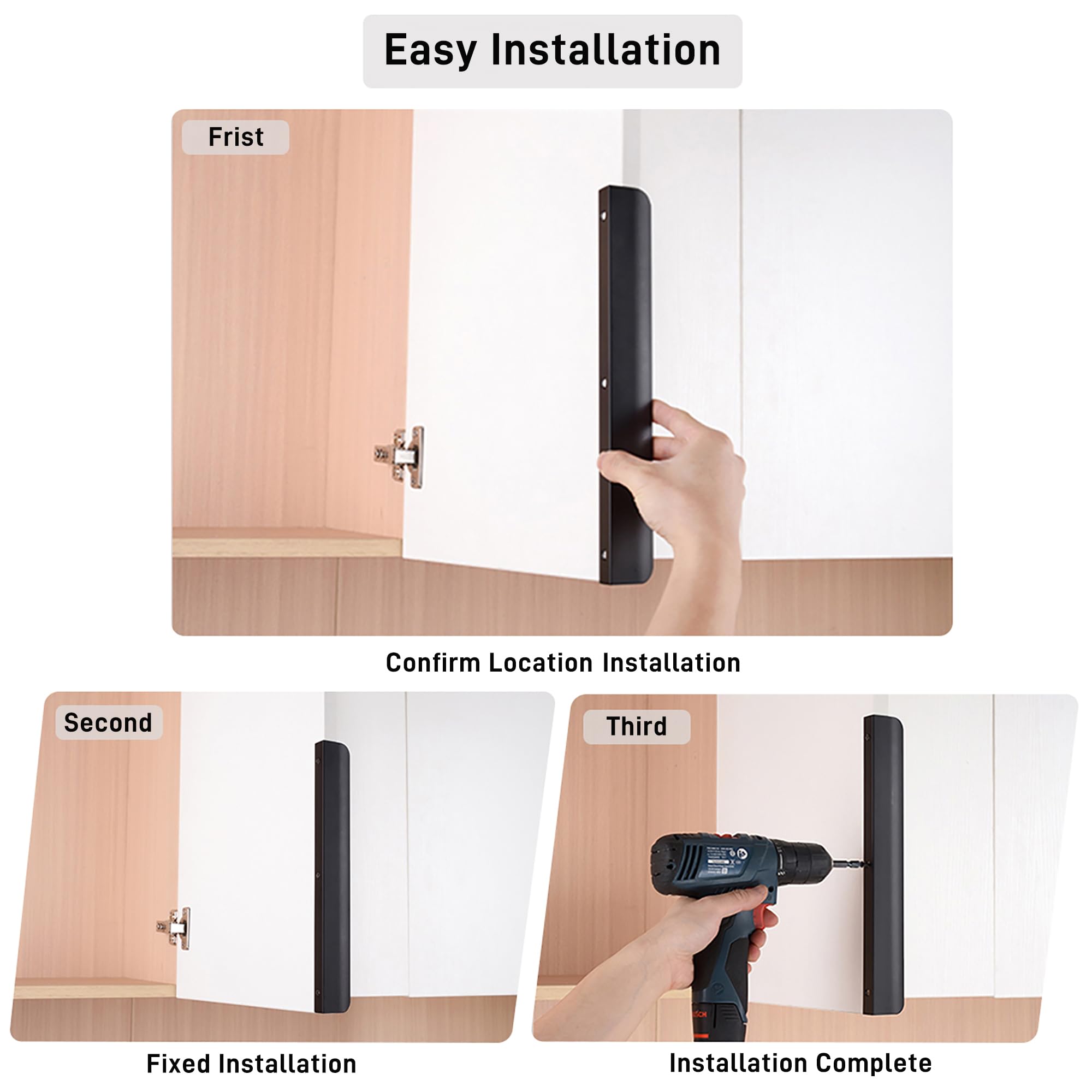 Tiradores negros para cajones de cocina, tiradores ocultos de aluminio para puerta de hogar, paquete de 10 unidades, moderno, 12 cm de longitud total, fácil instalación