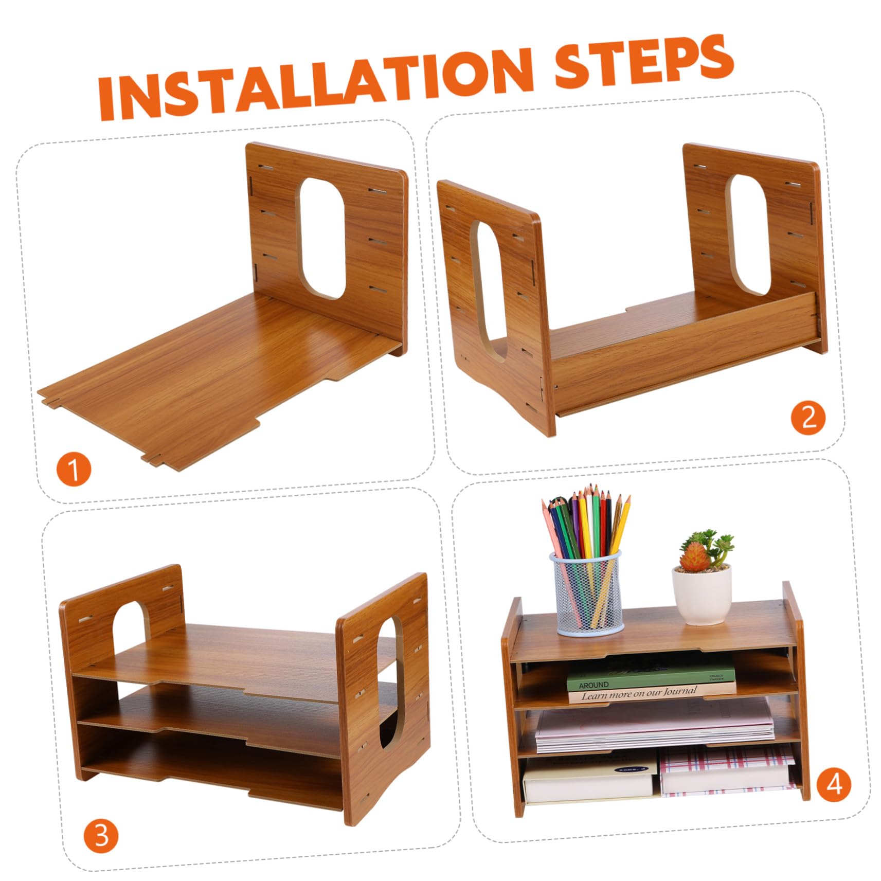 VILLCASE Organizador de Archivos de Madera Bandejas de Escritorio para Oficina Diseño Vertical 4 Capas Estructura Estable para Documentos y Papeles en Hogar u Oficina