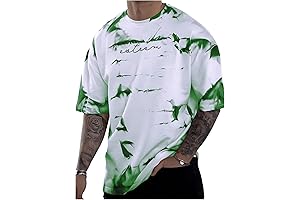 Stylish Green and White Tie-Dye Graphic Tee for Men