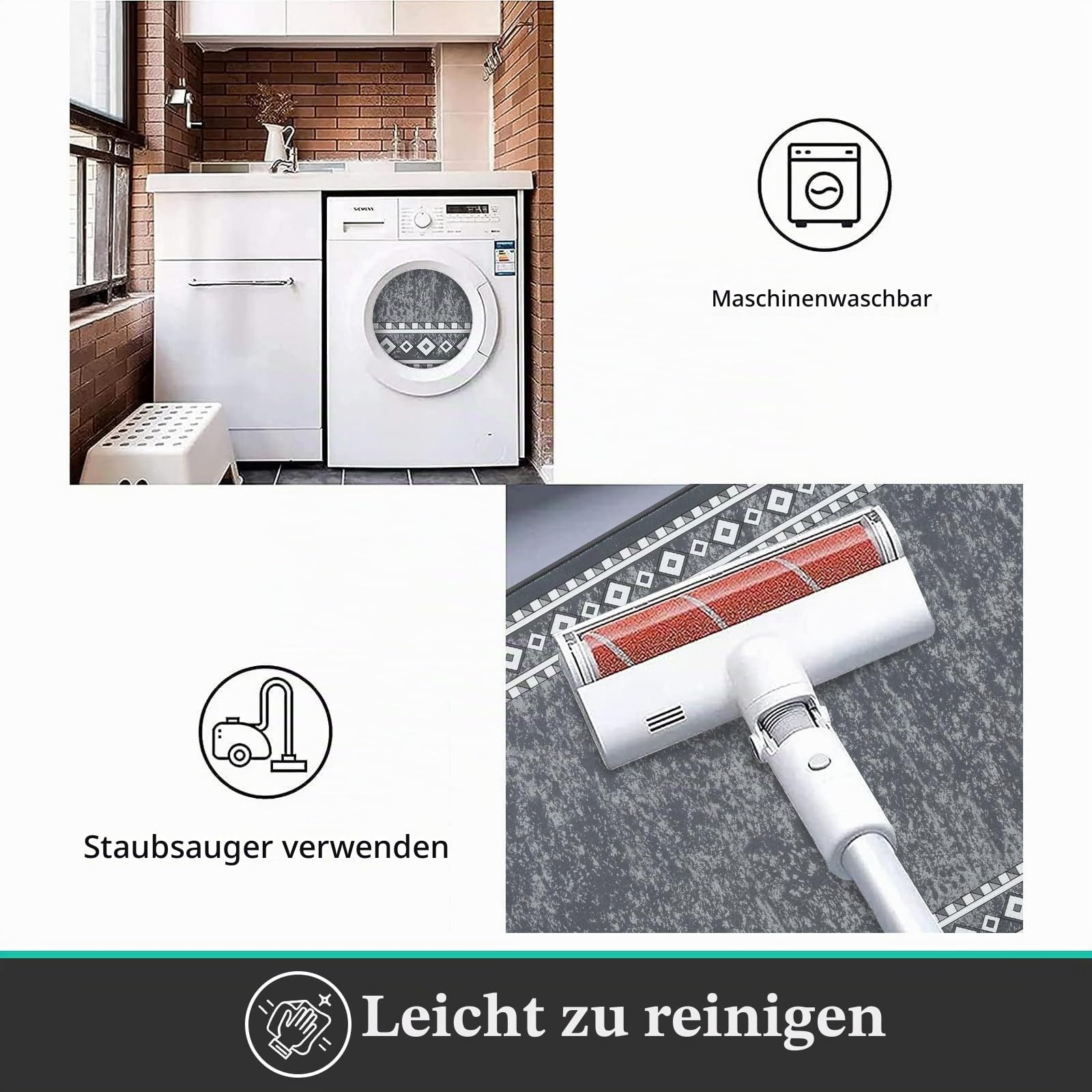 Enyhom Lang Teppich Läufer 66 x 300 cm Waschbar rutschfest Läufer Flur Teppich Küchenläufer dauerhaft Eingangstürmatte Teppich für Haustür, Flur, Eingang, Küche, Schlafzimmer (Grau)