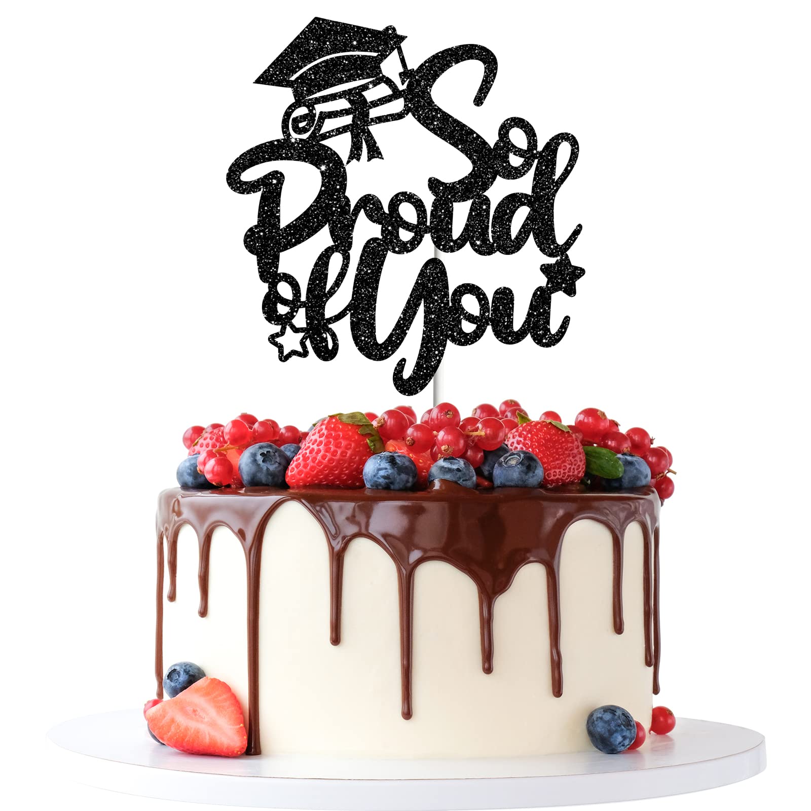 Tenhaisi Black Glitter So Proud of You Cake Topper, 2024 Graduation Party Decoration, Congrats 2024 Grad Sign Cake Decor, High School/College Graduation Party Supplies