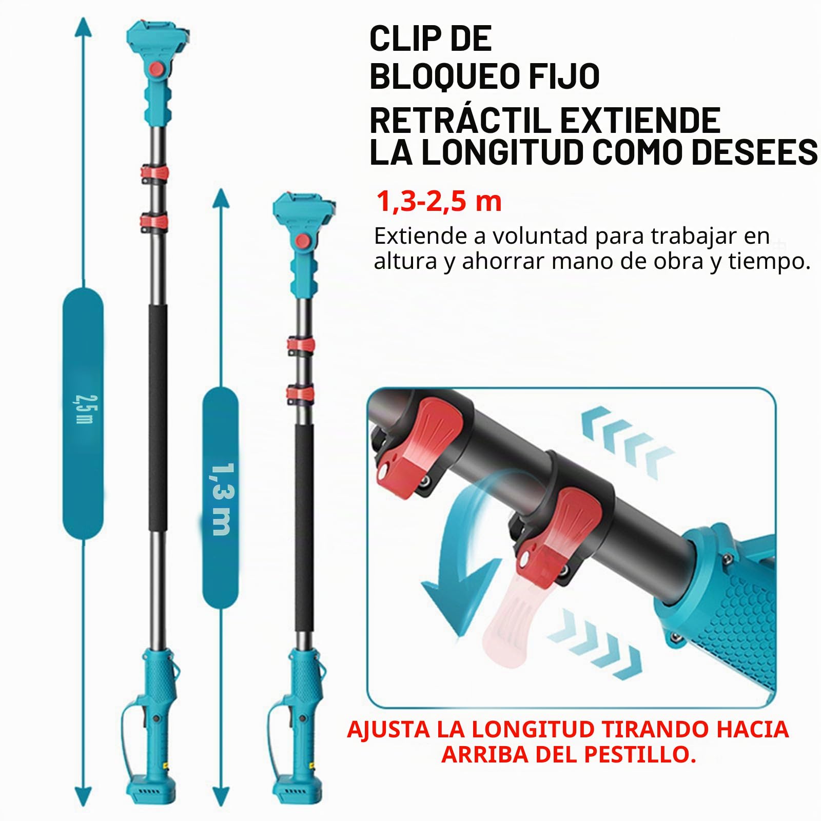 Mini motosierra eléctrica de 6 pulgadas, con 2 baterías de 3,0 Ah, telescópica hasta 2,5 m, cabezal ajustable de 180°, herramienta de jardín para cortar madera/árboles