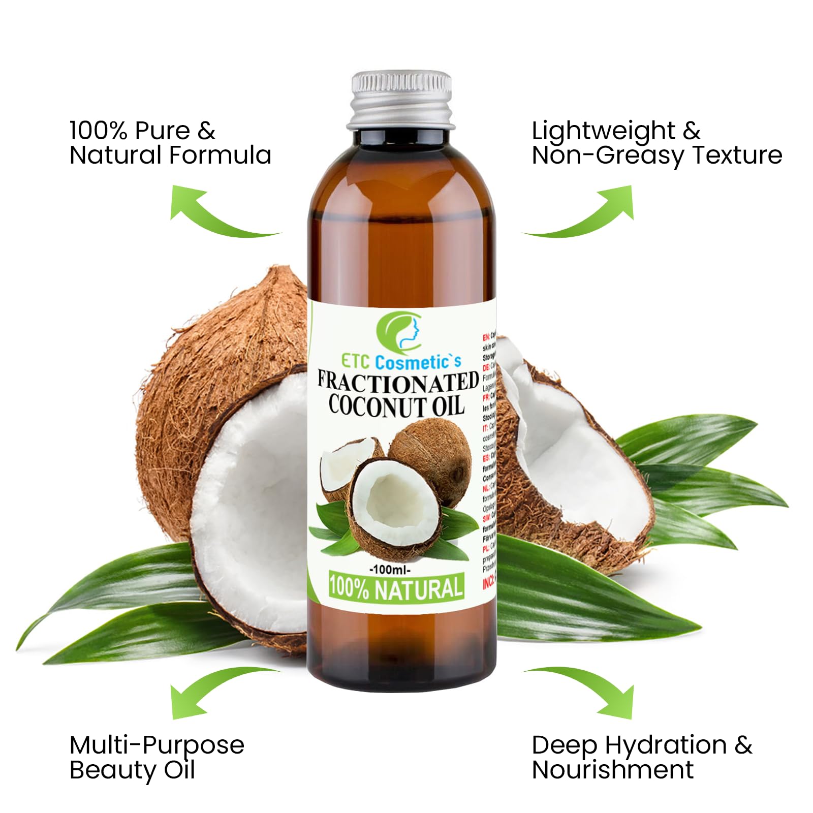 Natural Fractionated Coconut Oil 100ml Puro 100% Natural