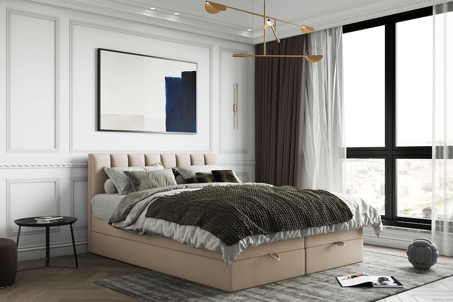 TRADA Letto Contenitore Matrimoniale con Contenitori e Materasso - Letto GUSTO con Topper In Memory Visco - Beige - 160 x 200 cm