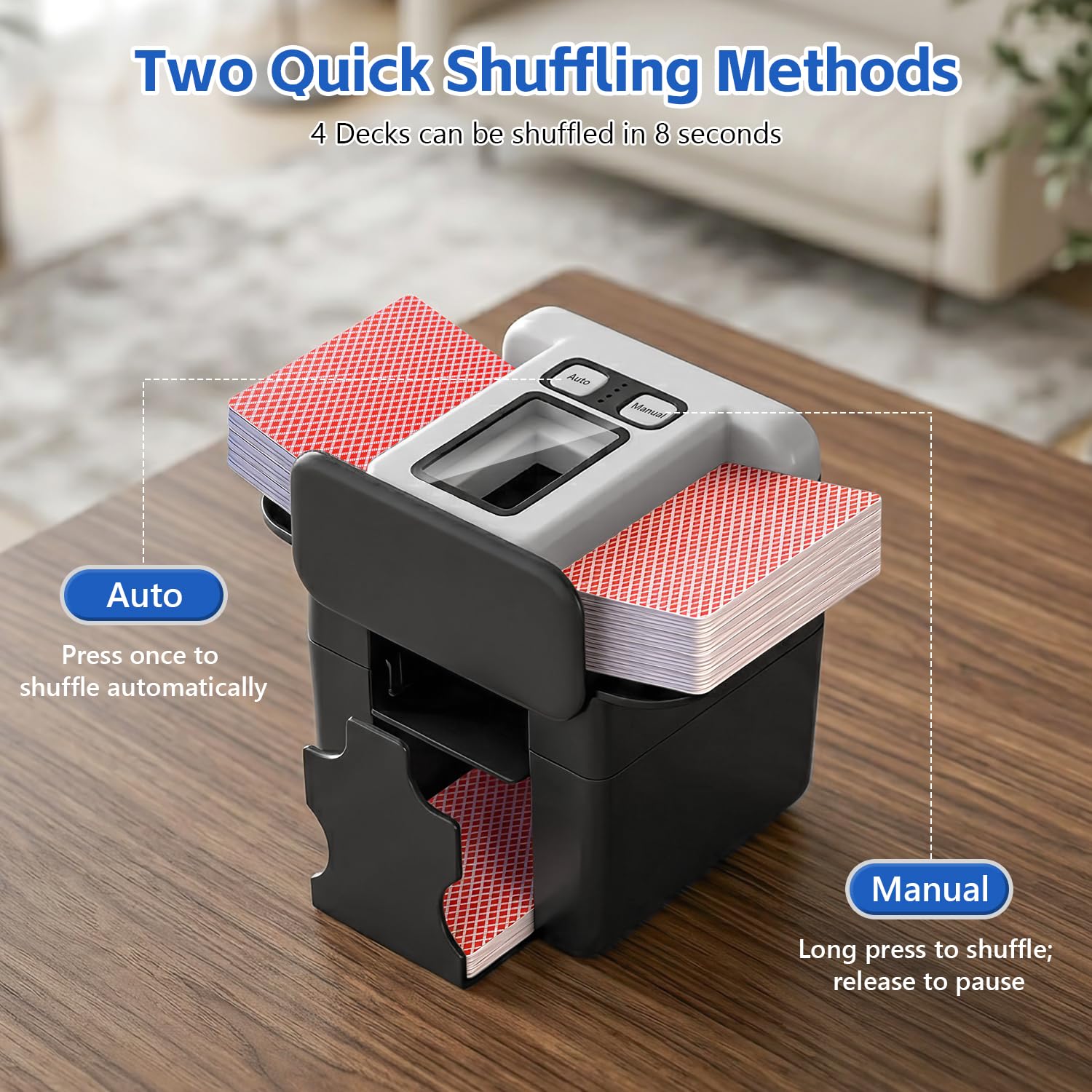 Barajador de Cartas Automático, Mezclador de Cartas Recargable, Card Shuffler Eléctrico con Batería de 2500 mAh, Barajeadora Automática con Aleta Trasera Ajustable, para Diferentes Tamaños de Carta