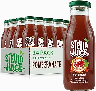علبة عصير رمان من ستيفيا جوس، عصير طبيعي خالي من السكر محلى بالأستيفيا الطبيعية، علبة مكونة من 24 زجاجة، 300 مل