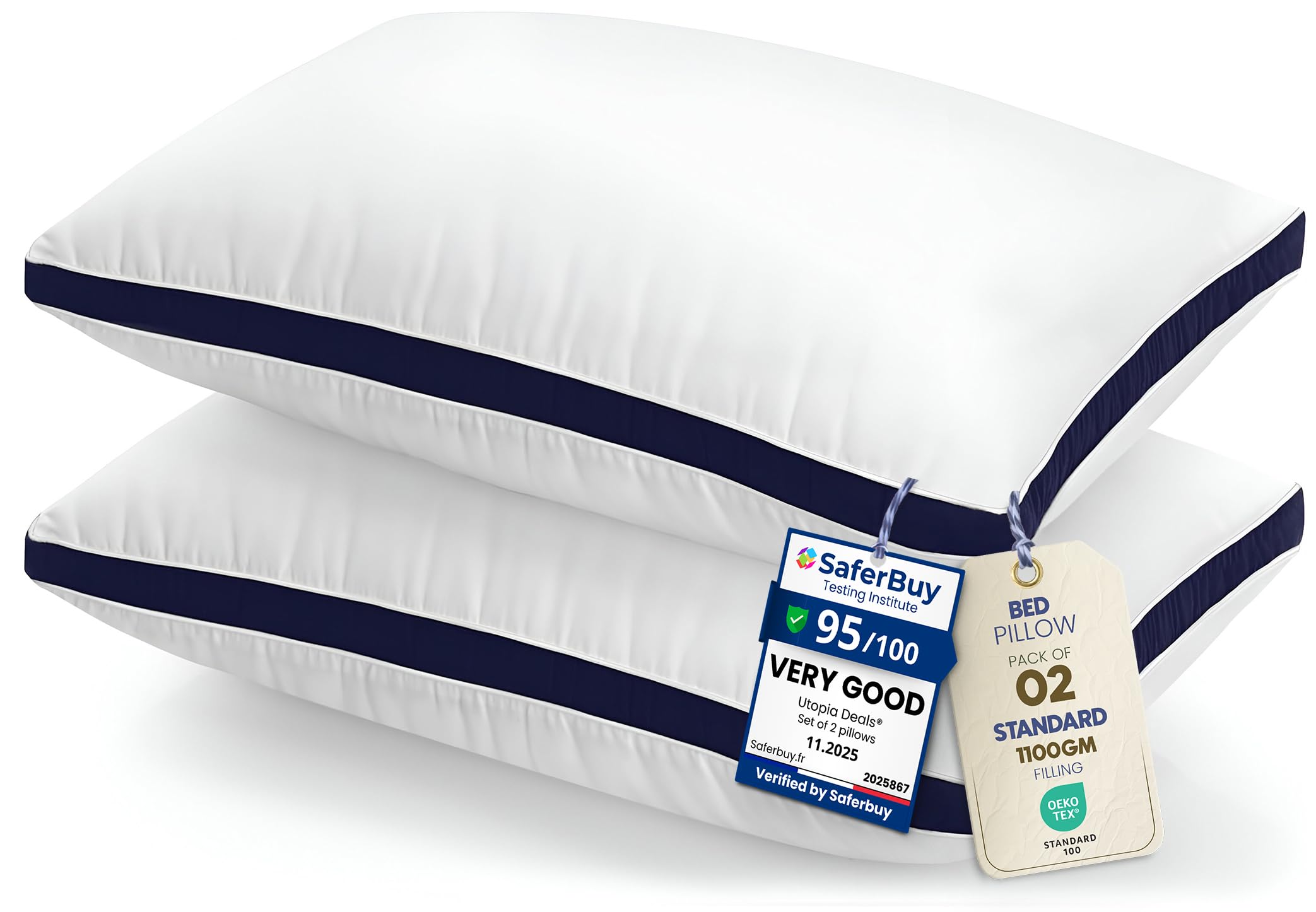 Utopia Bedding Pillows 2 Pack Standard Size, (Navy) Luxury Hotel Quality Pillows, Brushed Fabric, Bed Pillow for Back, Stomach or Side Sleepers - 20 x 30 inch / 50 x 75 cm — image 1