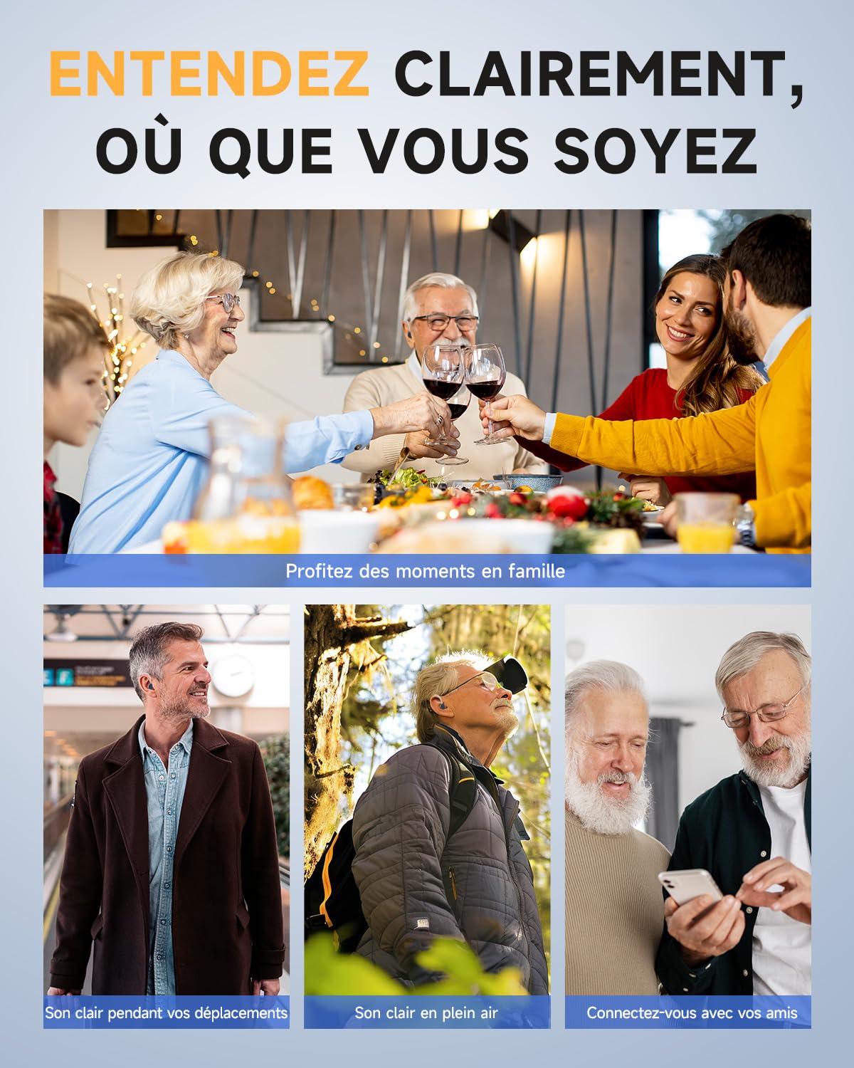 Britzgo Dispositif de réduction de bruit intelligent, autonomie longue durée, amplificateur de son portable,design contour d'oreille