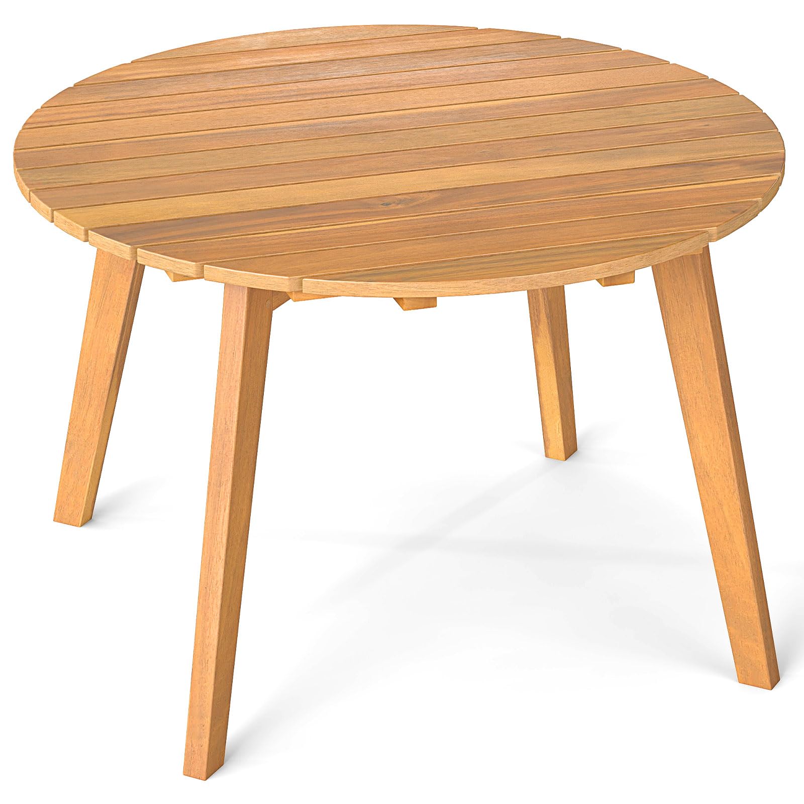 GOPLUS Table Basse Exterieur 62x40cm, Petite Table de Jardin en Bois d'Acacia avec Plateau Rond à Lattes&4 Pieds Fiables, Montage Facile, Meuble de Bistrot pour Terrasse Balcon Piscine, Charge 75kg
