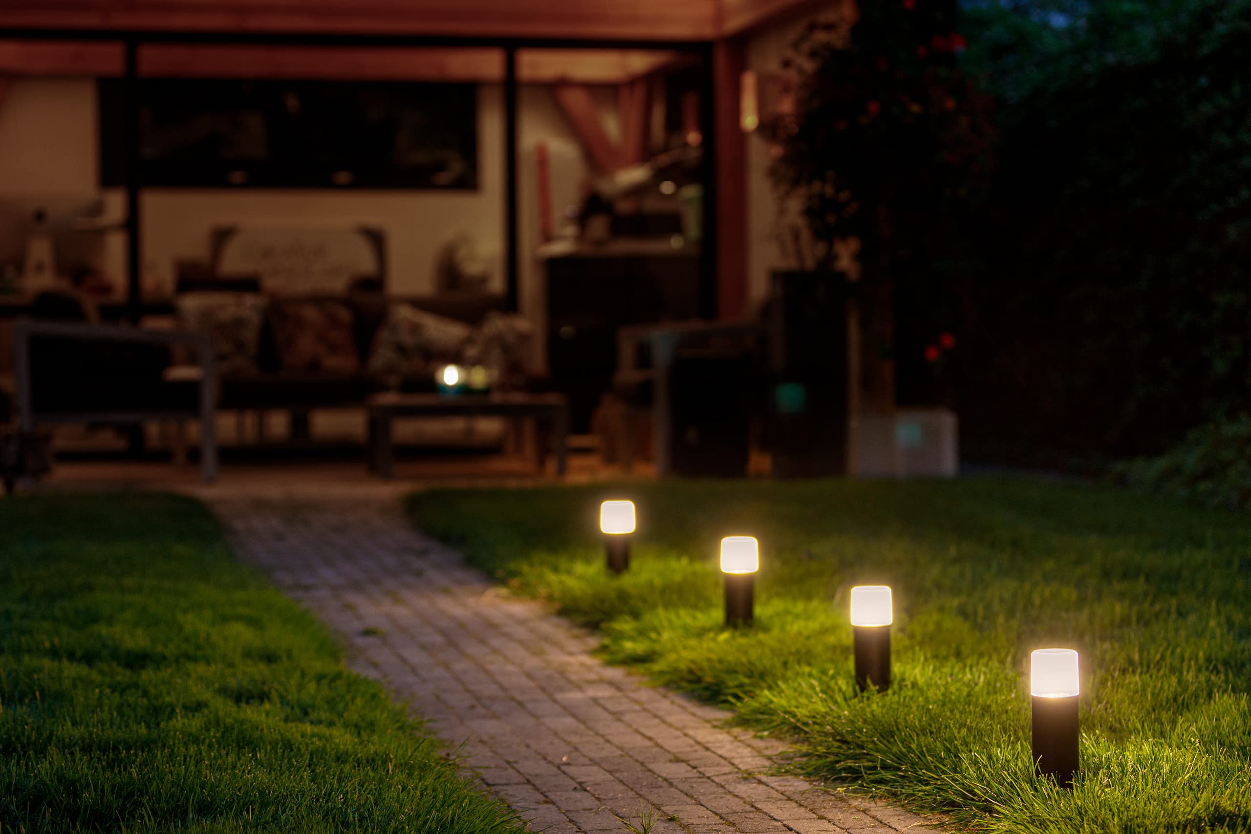 Xelloo 12V Gartenleuchten Set 4 Stück Aluminium PVC 1W LED warmweiß IP44 Schwarz
