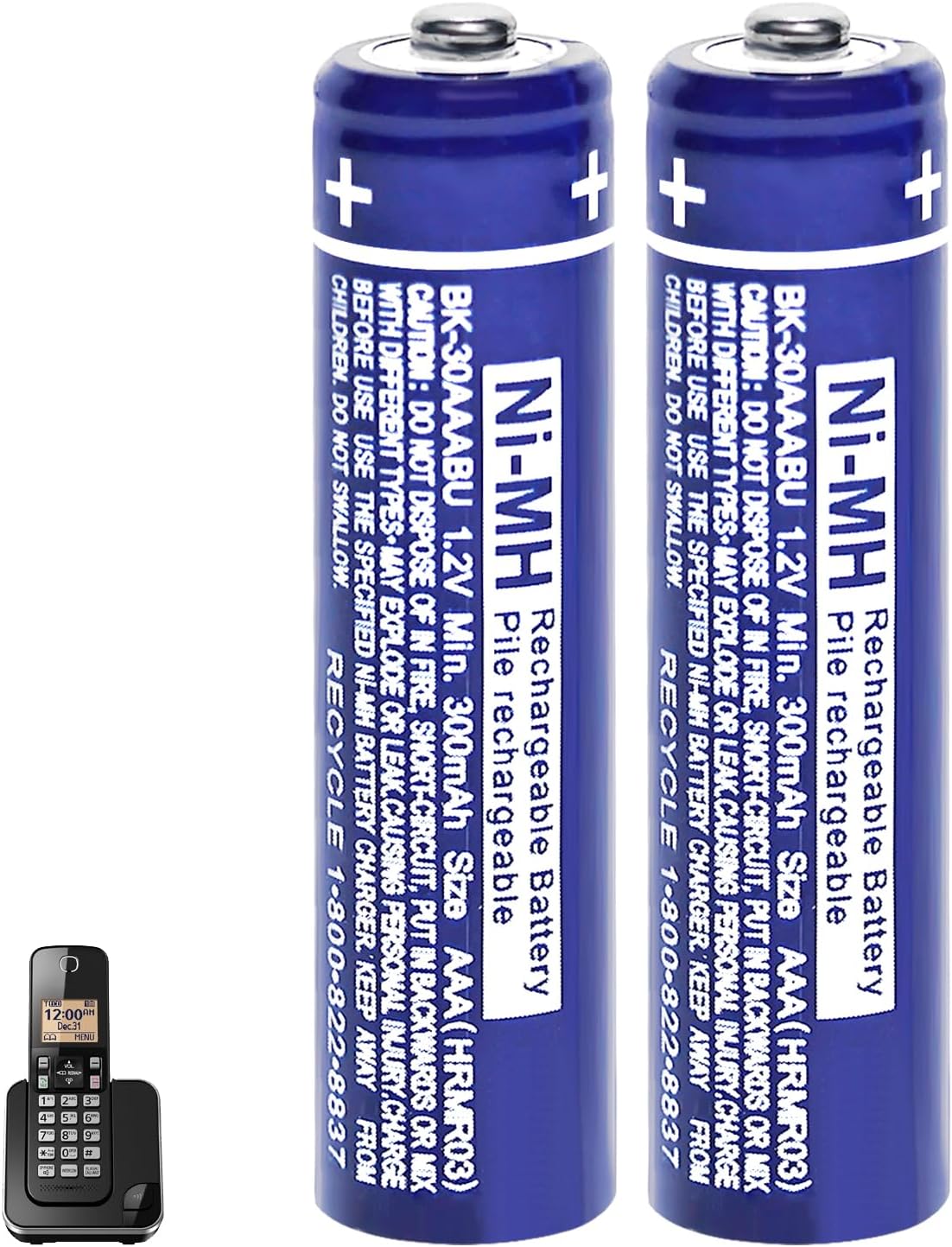 2 Pack BK-30AAABU Ni-MH AAA Rechargeable Batteries for Cordless Phones, 1.2V 300mah AAA Ni-MH Rechargeable Batteries for Cordless Phones, Remote Controls, Electronics