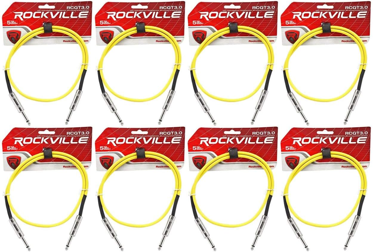 Rockville (8) RCGT3Y 3フィート 1/4インチ TSから1/4インチ TS 計器ケーブル - イエロー 100%