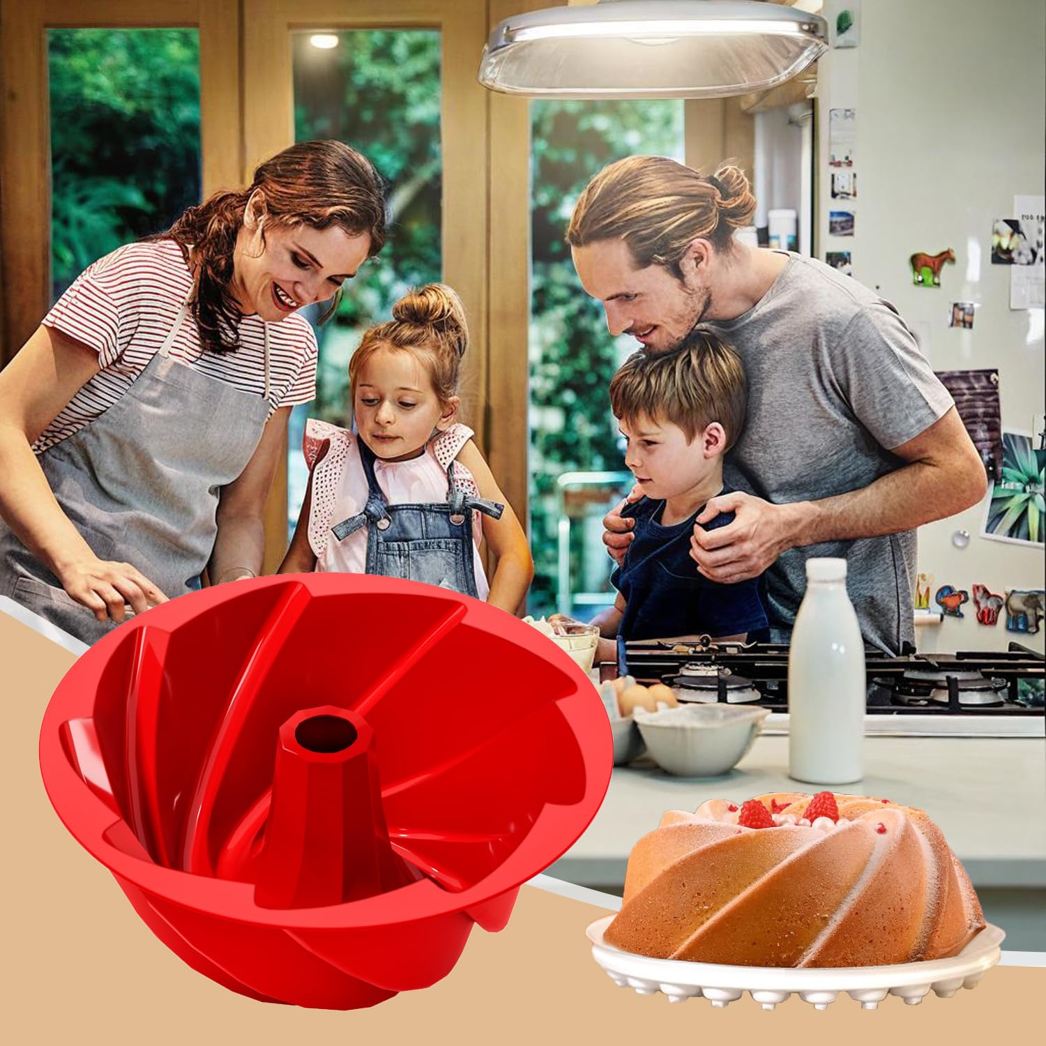 saphe Molde de silicona estriado para tartas, utensilios para hornear, antiadherente, redondo de 10 pulgadas para hacer pasteles, gelatina, gelatina, pan, brownie, molde de silicona para hornear