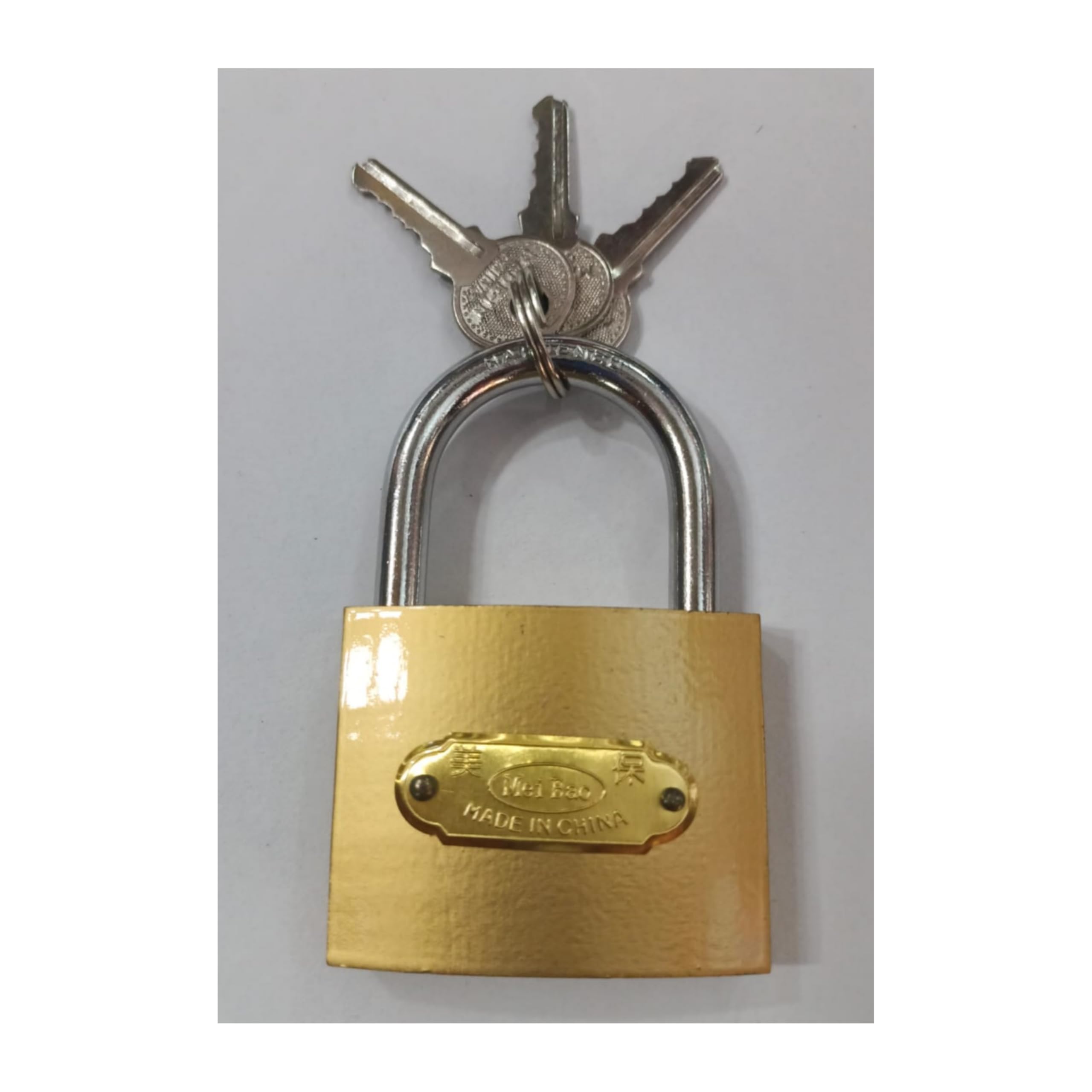 Padlock with 3 Keys Made in China (63 mm - Offices and Shutter) Pressing Hard Stainless Steel Gold Finish Lock-image-11