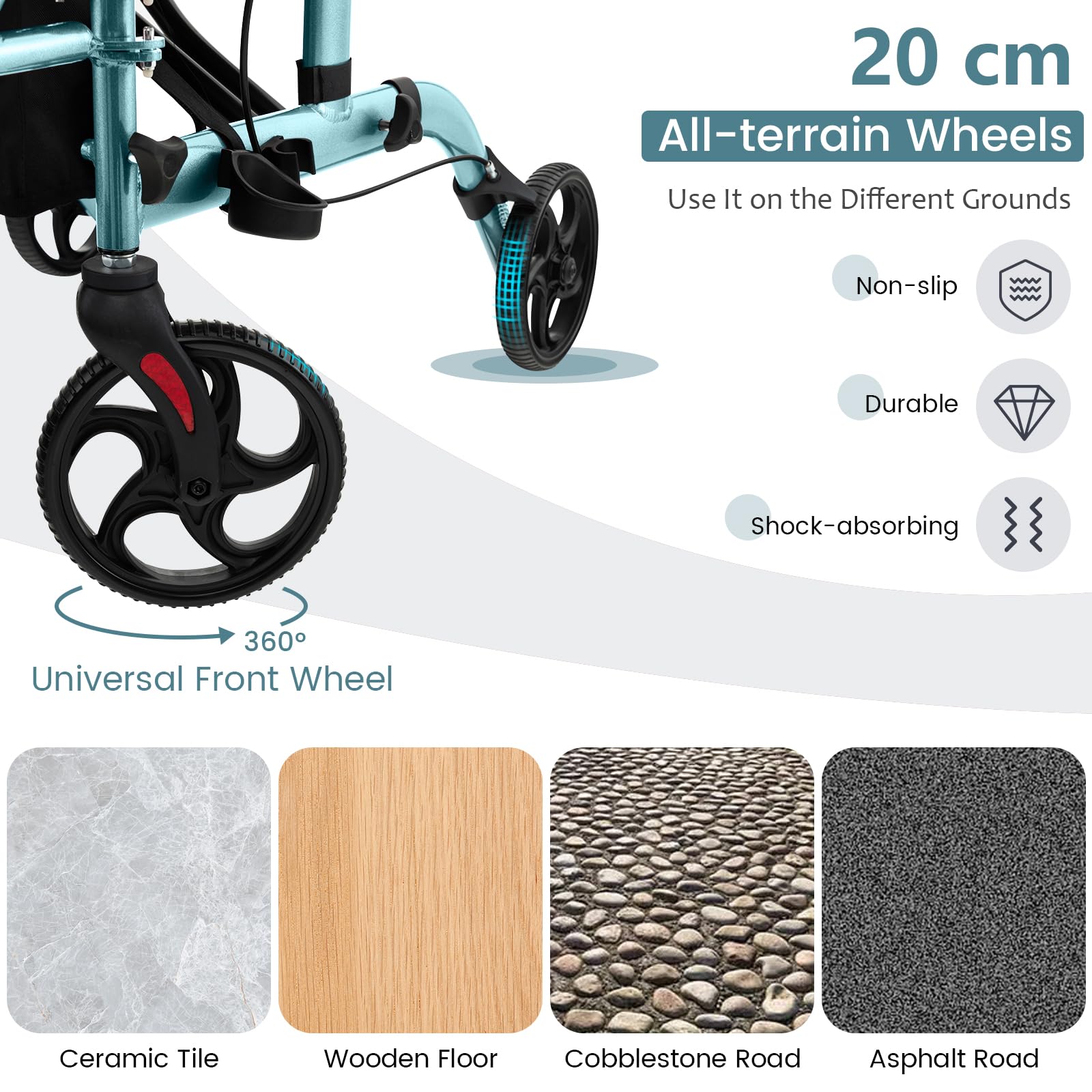 FANTASK Rollator faltbar & leicht, 2 in 1 Rollstuhl & Reiserollator mit Sitz, Gehhilfe mit Tasche & Doppelten Bremsen & Stockhalter, Gehwagen 6-fach Höhenverstellbar für Senioren (Blau)