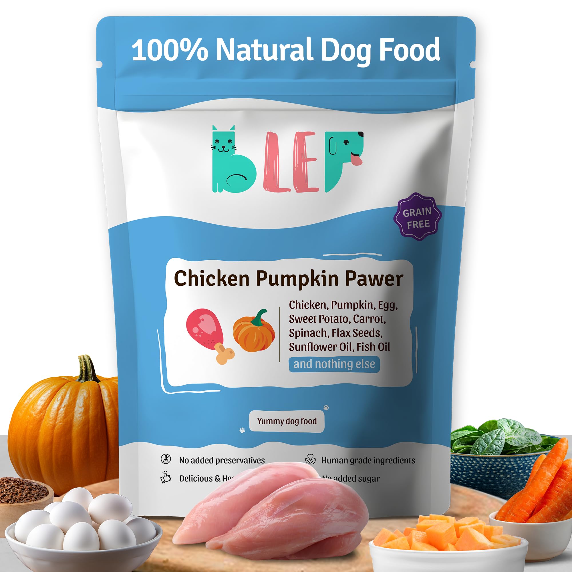 BLEP Dog Food Adult & Puppy | 300g | Dog Wet Food, High Protein, Omega 3&6, Contains Chicken Breast, Egg, Pumpkin, Vegetables, Zero Preservatives, Digestible, Human Grade Fresh (Pack of 1)