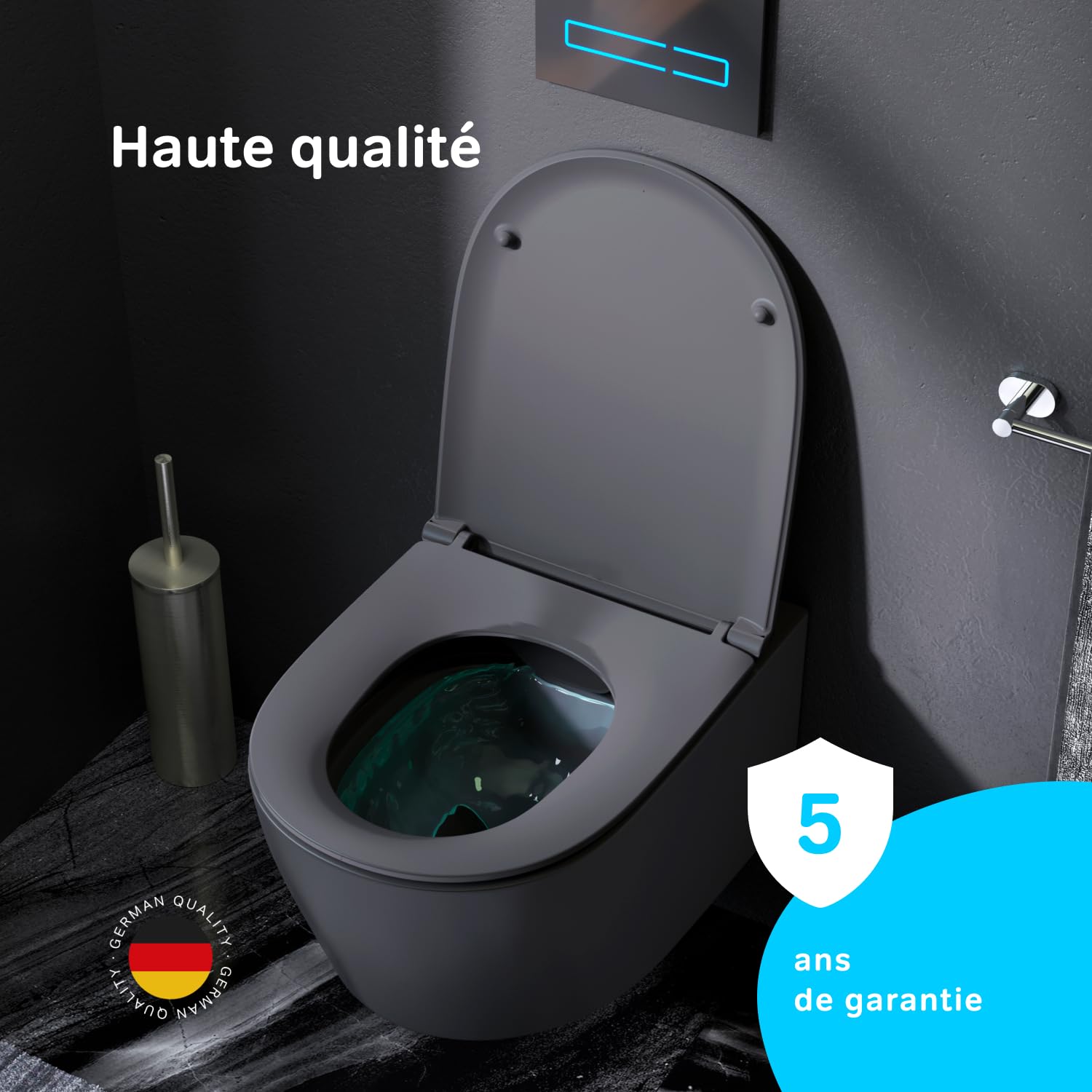 AM.PM WC suspendu cuvette et WC surélevé avec abattant SoftClose, cuvette murale en céramique sans rebord, design moderne pour salle de bain