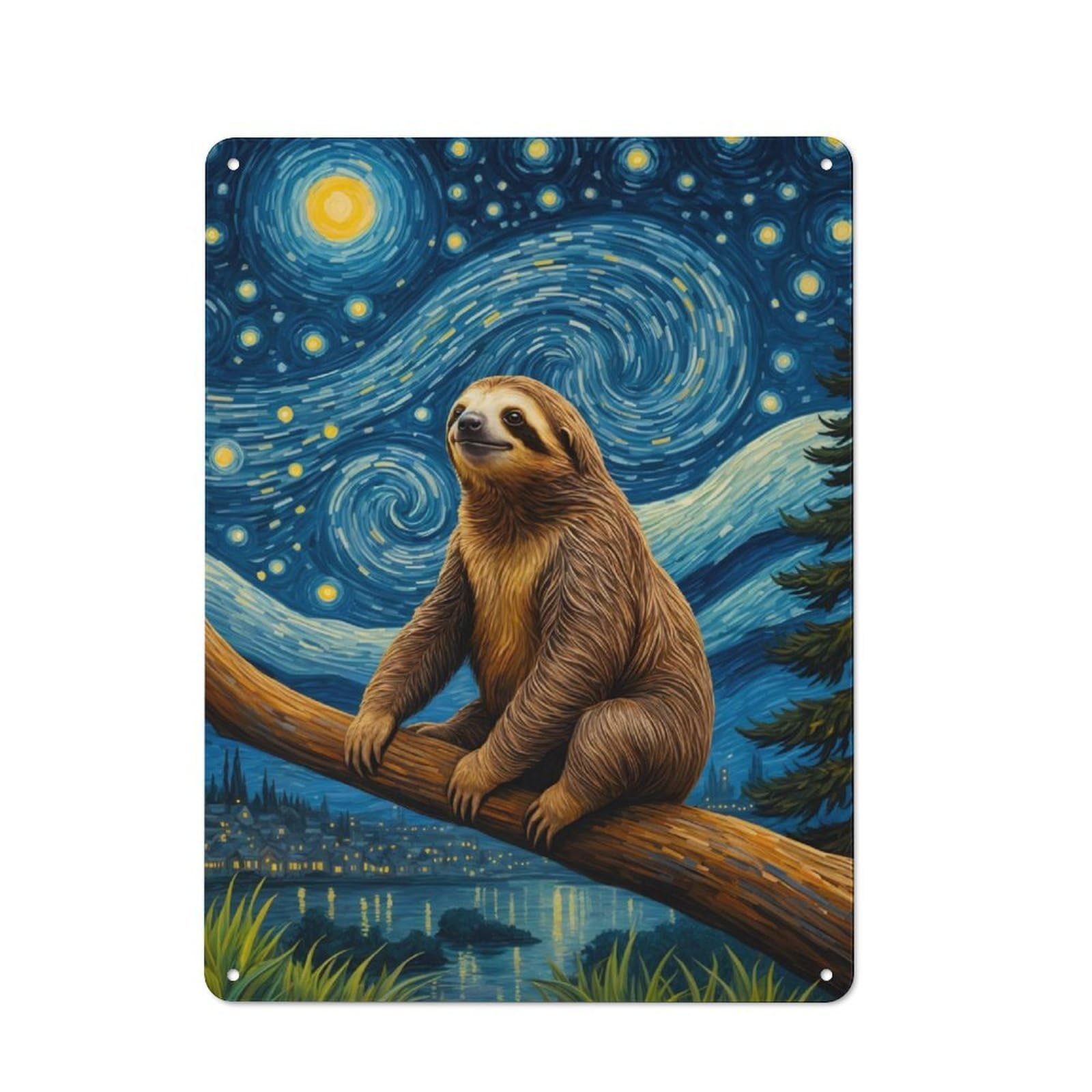 Junmoney Sloth Starry Night Metal Wall Plaque 40X30cm, Classic Retro Room Decor For Bedroom, Office, Home Bar Or Dining Room