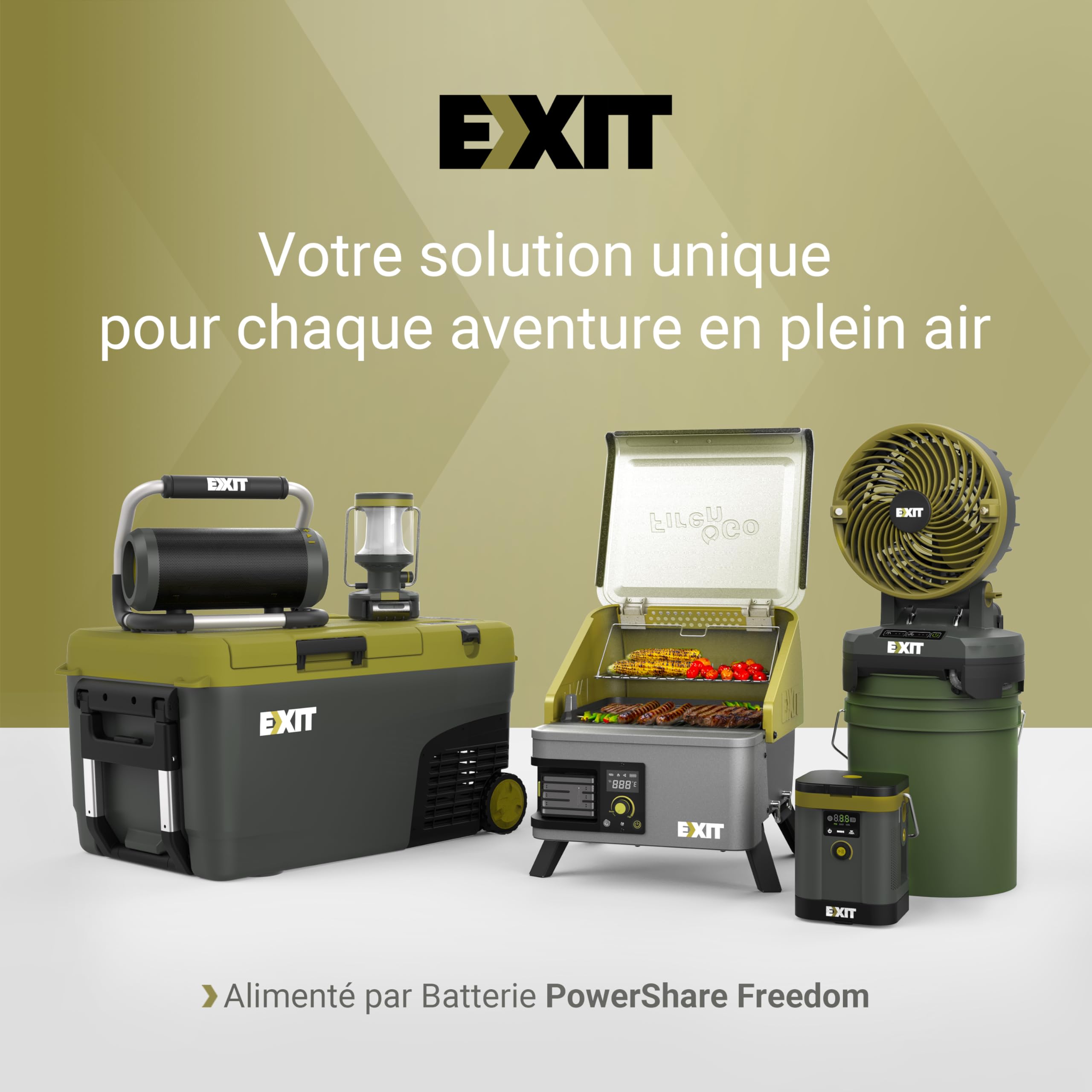 EXIT 20V 3-en-1 Lampe Camping LED Rechargeable Multifonctionnelle EX003 | lampe/Lumières de Camping avec Lampe Torche Intégrée, Batterie 2,0 Ah, Idéale pour Camping, Chasse, Randonnée et Urgences