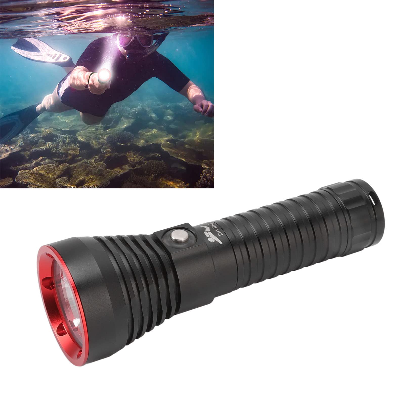 Qcwwy Torcia Subacquea, Torcia Subacquea a LED in Lega di Alluminio IPX8 Impermeabile per lo Snorkeling (Rosso)