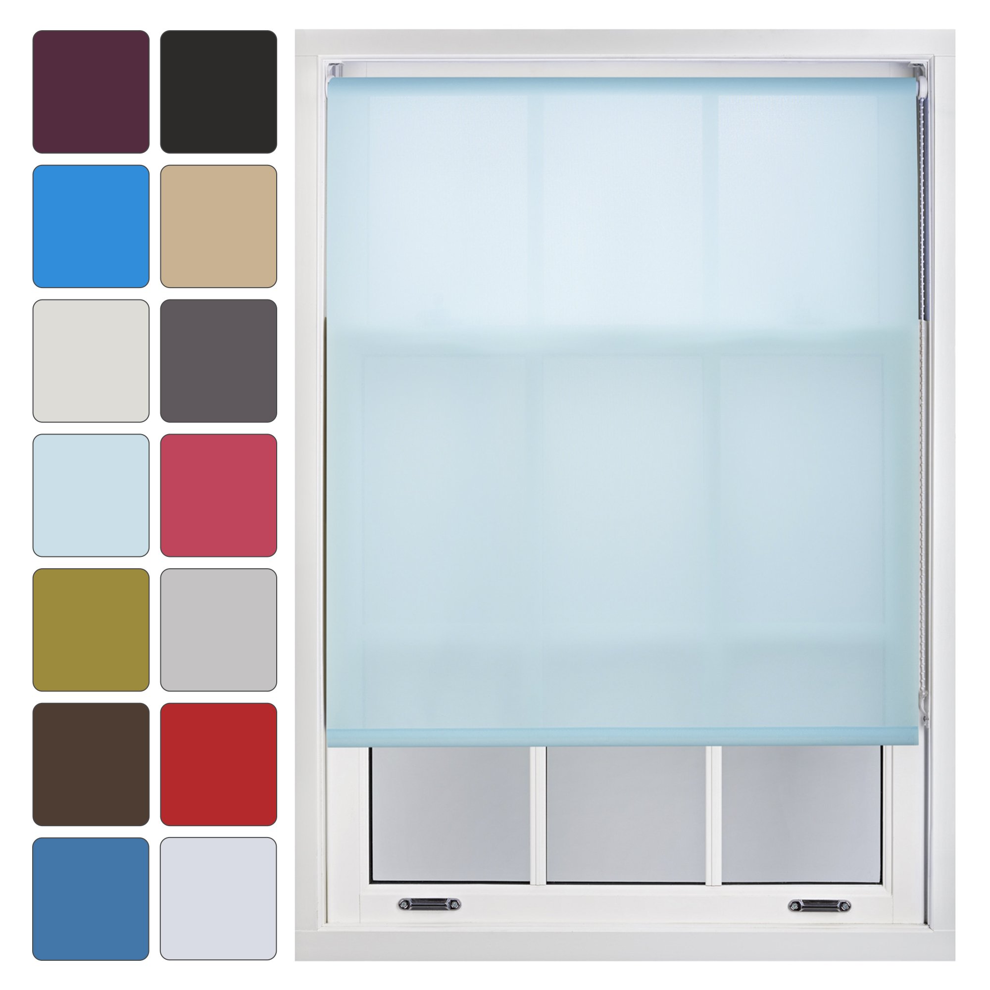 Furnished Duck Egg Blue Blinds Window Custom Made To Measure Daylight Roller Blinds - Sheer Non-Blackout Blind Opaque Fabric Shades Easy Fit Window Blinds, Up To 150W X 210H Cm