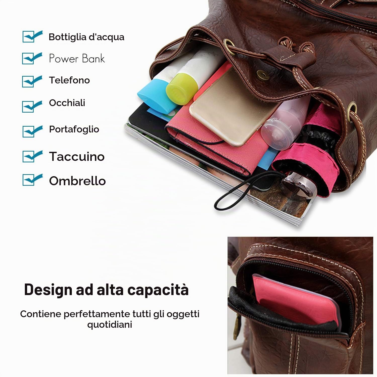 FANDARE Retro Zaini Casual Cartelle Uomo Donna Scuola Adolescente da viaggio Borse a Zaino Ragazzi Zainetti Daypacks per All'aperto Shopping Impermeabile PU Marrone chiaro
