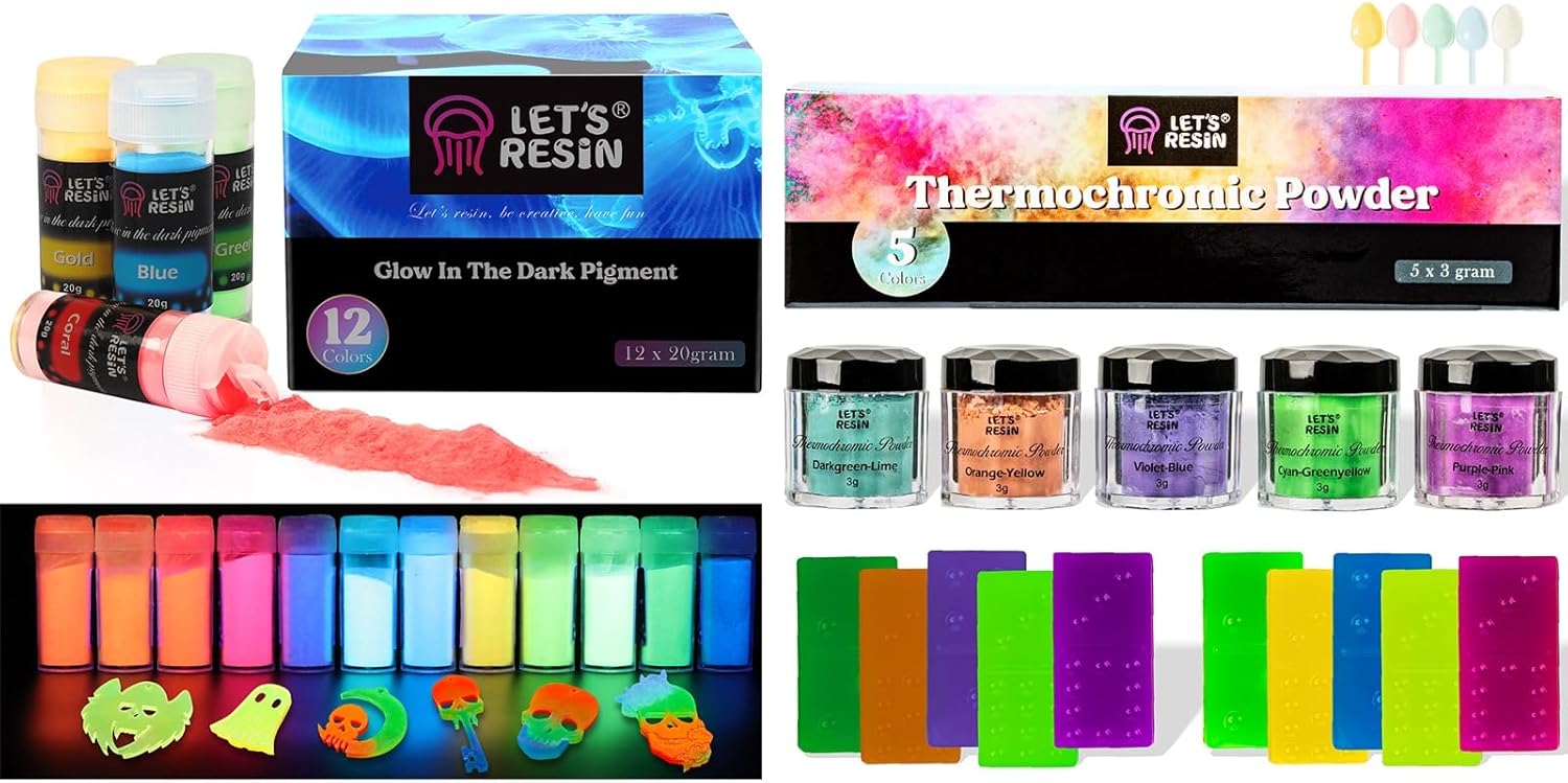 LET'S RESIN 12 Colors Glow in The Dark Pigment Powder and Thermochromic Pigment Powder