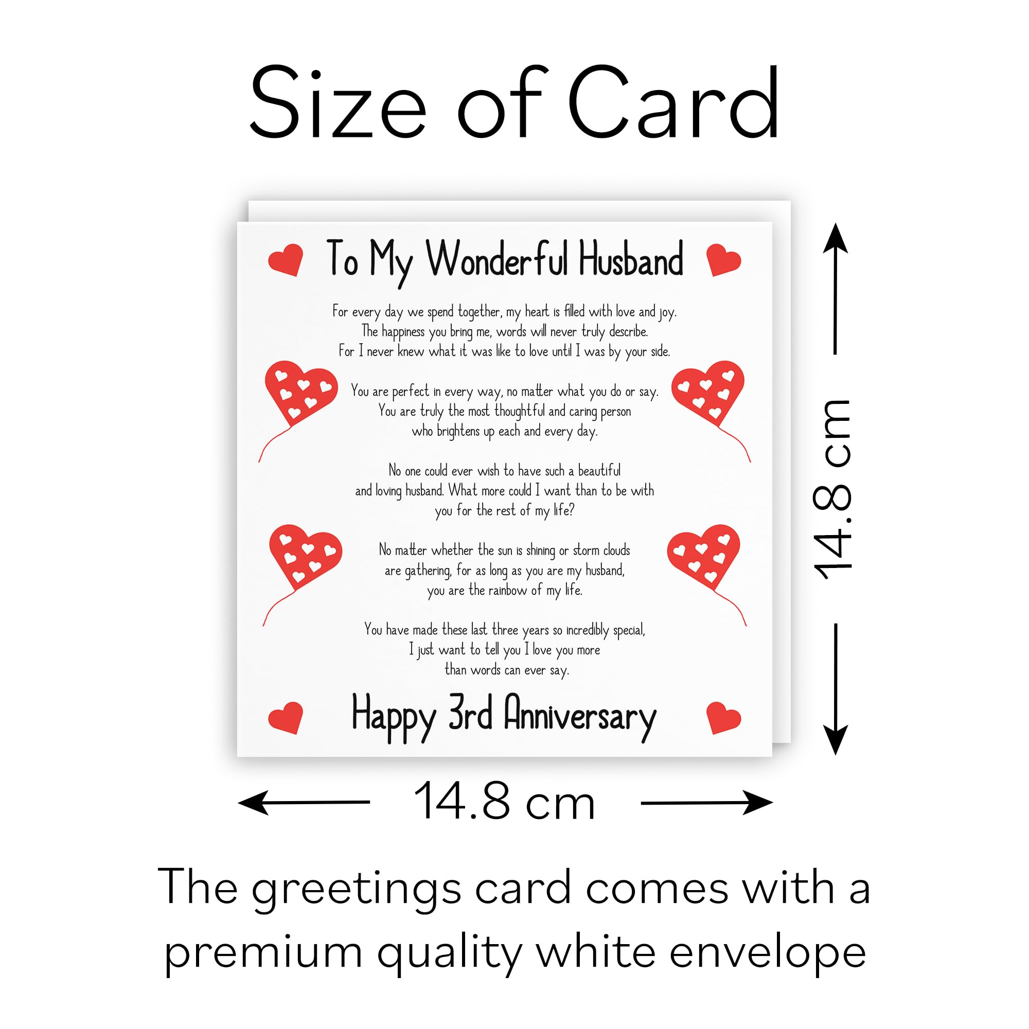 Hunts England, Romantic Husband 3rd Wedding Anniversary Love Verse Card, To My Wonderful Husband, Happy 3rd Anniversary - Image 4