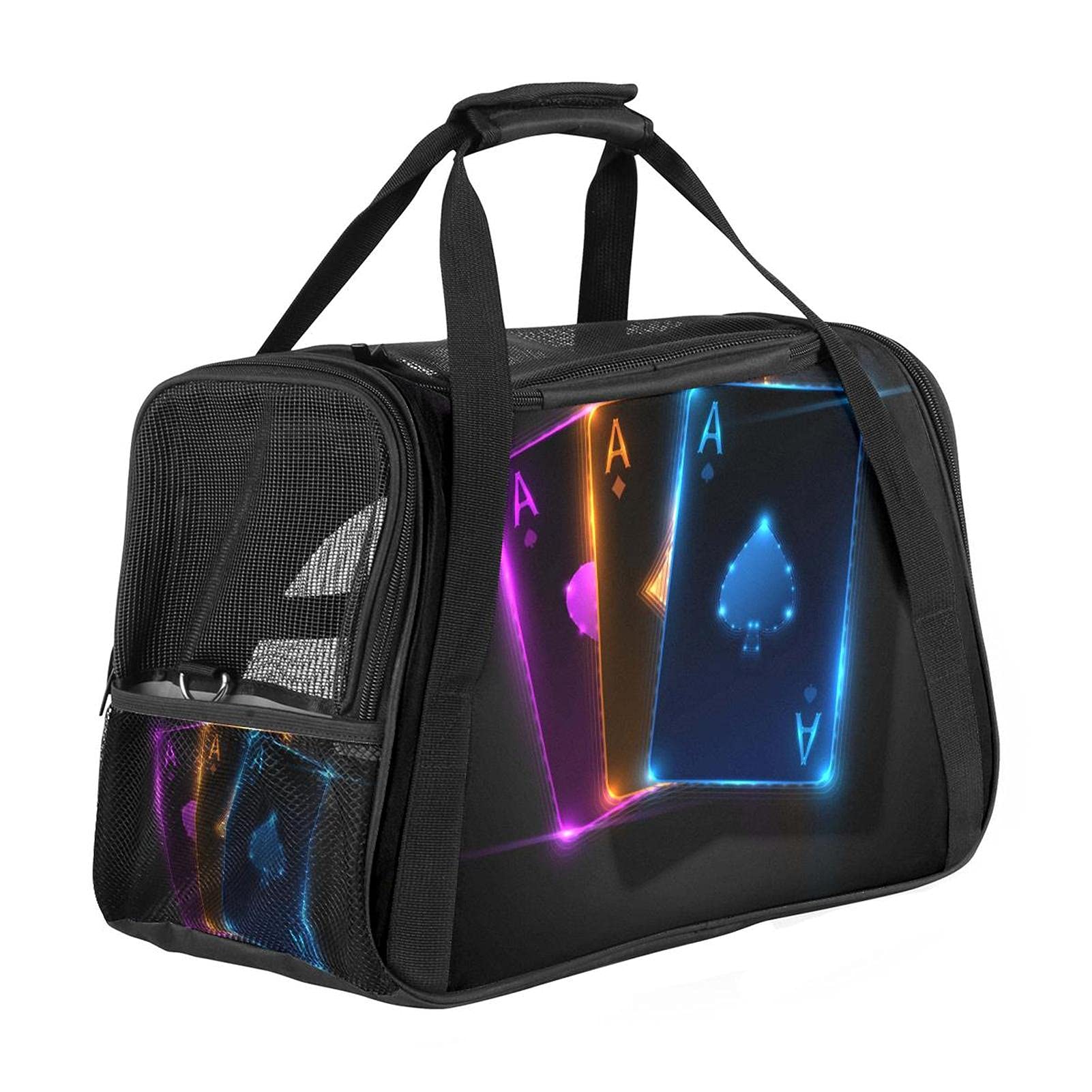 Sac de transport pour animal domestique Ace Poker Card souple pour chats, chiens, chiots - Confortable, portable et pliable - Approuvé par les compagnies aériennes
